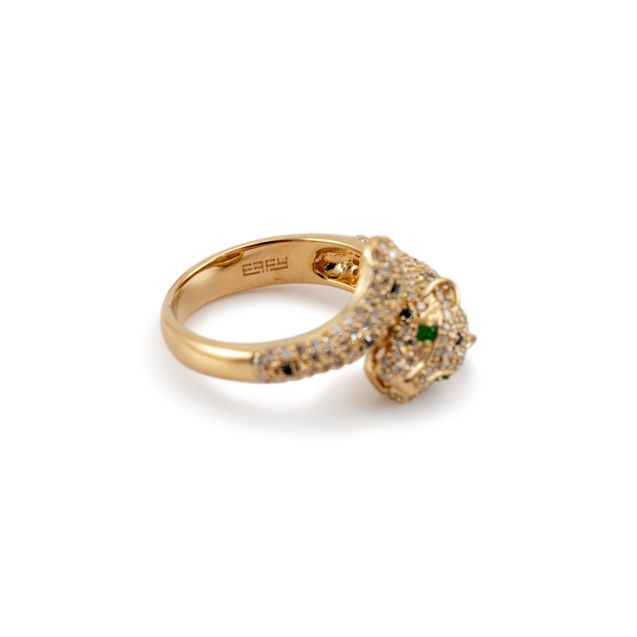 Effy Signature Anillo de Cóctel Pantera de Oro Amarillo de 14 K con Diamantes y Esmeraldas Pavé 1