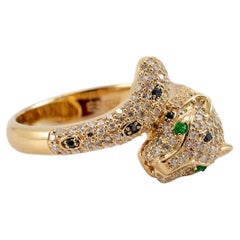 Effy Signature 14K Yellow Gold Pave Diamond & Emerald Panther Cocktail Ring
