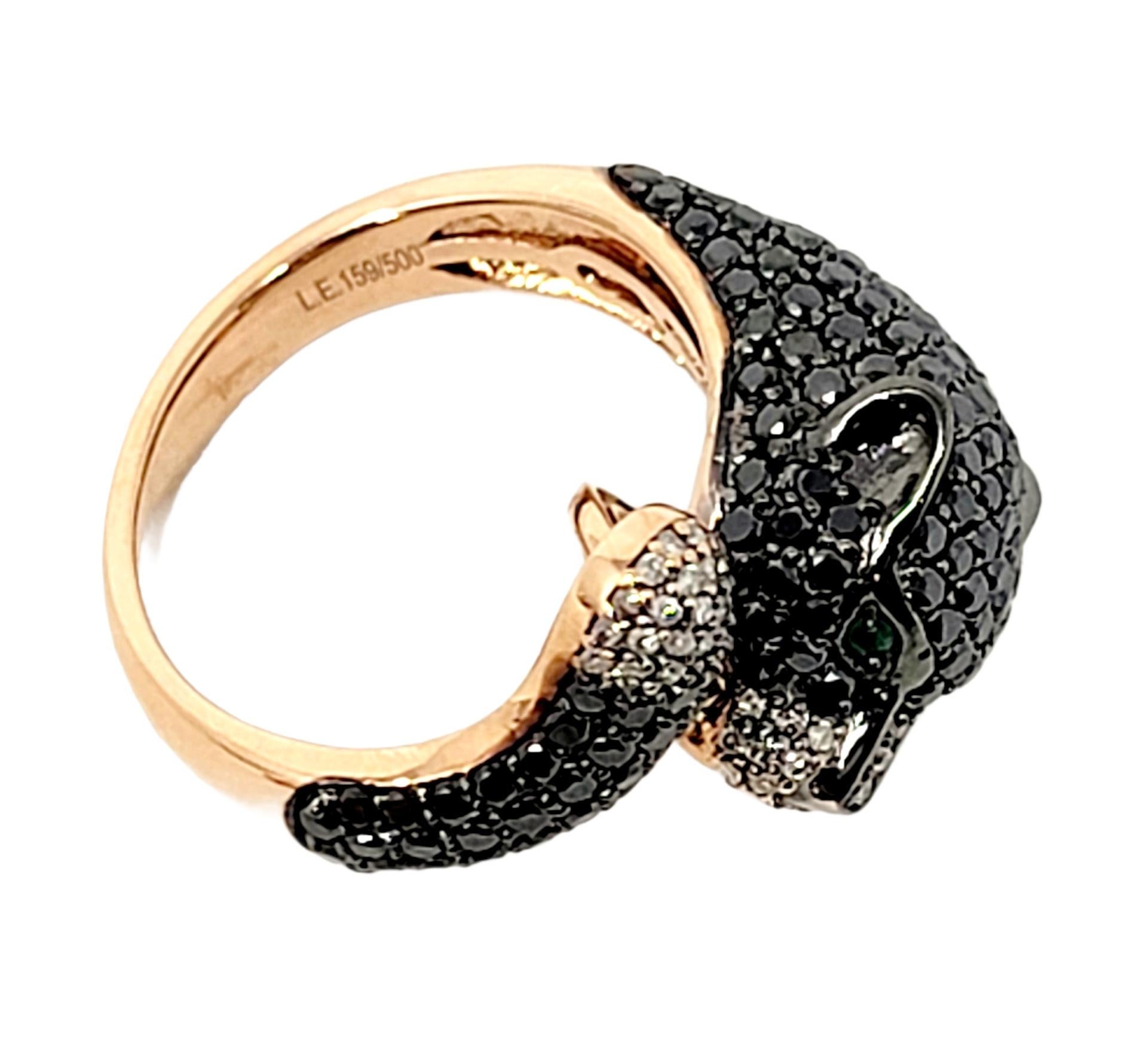 EFFY Signature Black and White Diamond Panther Bypass Ring 14 Karat Rose Gold For Sale 1