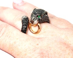 EFFY Signature Black and White Diamond Panther Bypass Ring 14 Karat Rose Gold