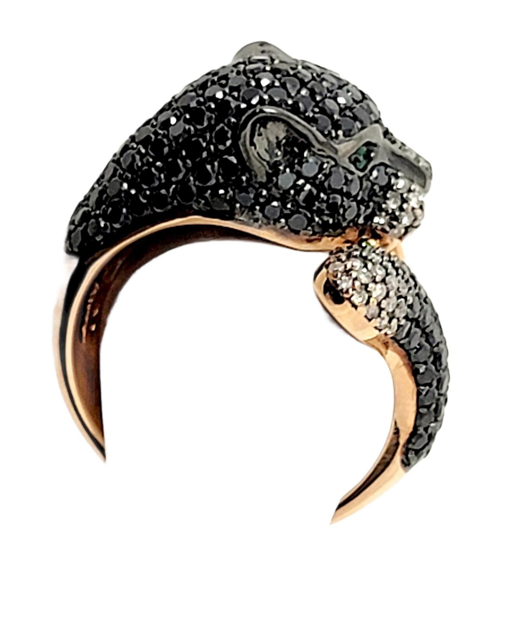 EFFY Signature Black and White Diamond Panther Bypass Ring 14 Karat Rose Gold In Good Condition For Sale In Scottsdale, AZ