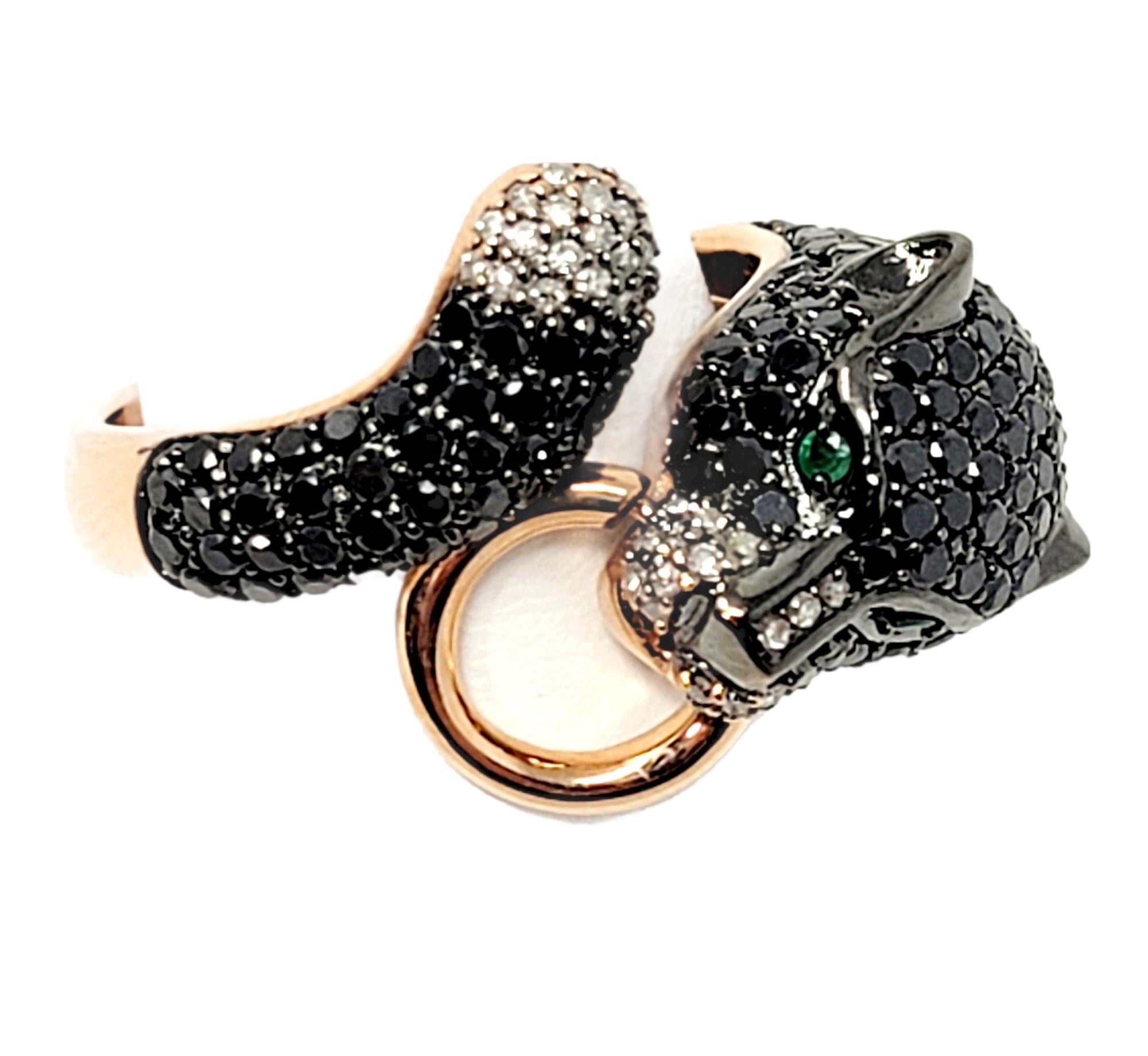 Women's EFFY Signature Black and White Diamond Panther Bypass Ring 14 Karat Rose Gold For Sale