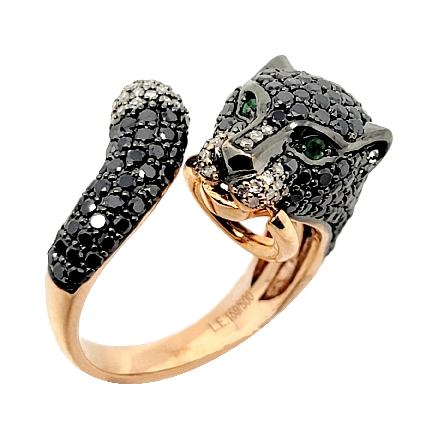EFFY Signature Black and White Diamond Panther Bypass Ring 14 Karat Rose Gold