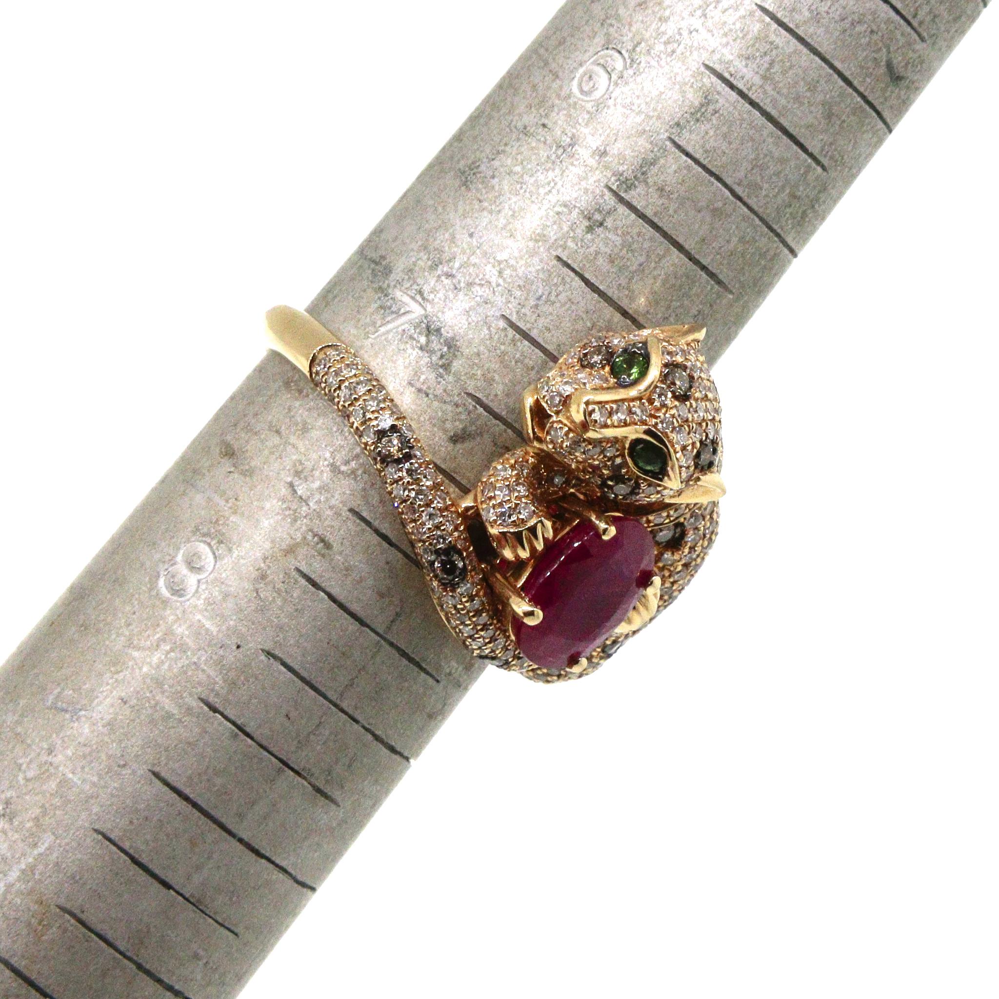 Effy Signature Panther Ruby, Diamond and Emerald Ring For Sale 1