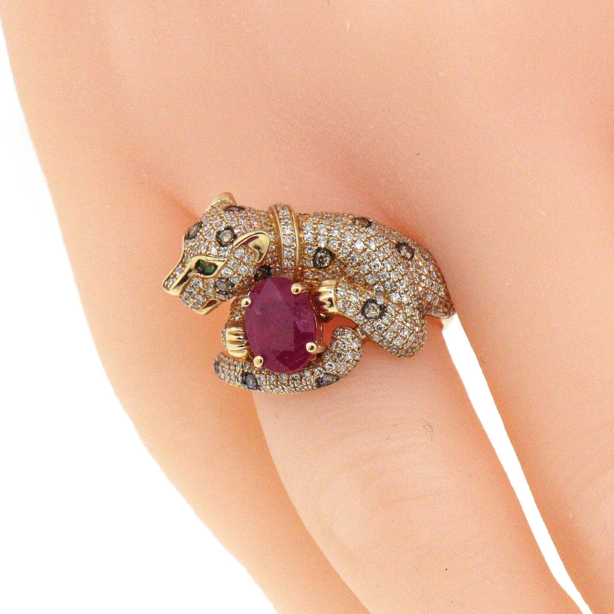 Effy Signature Panther Ruby, Diamond and Emerald Ring For Sale 3