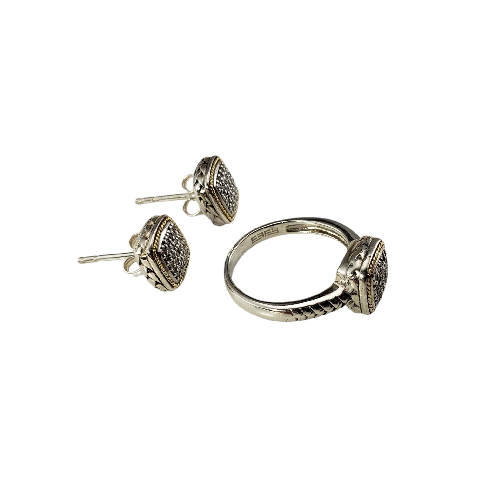 Effy Sterling & 18K Gelbgold und Diamant-Ring und Ohrring-Set #15726 (Rundschliff)