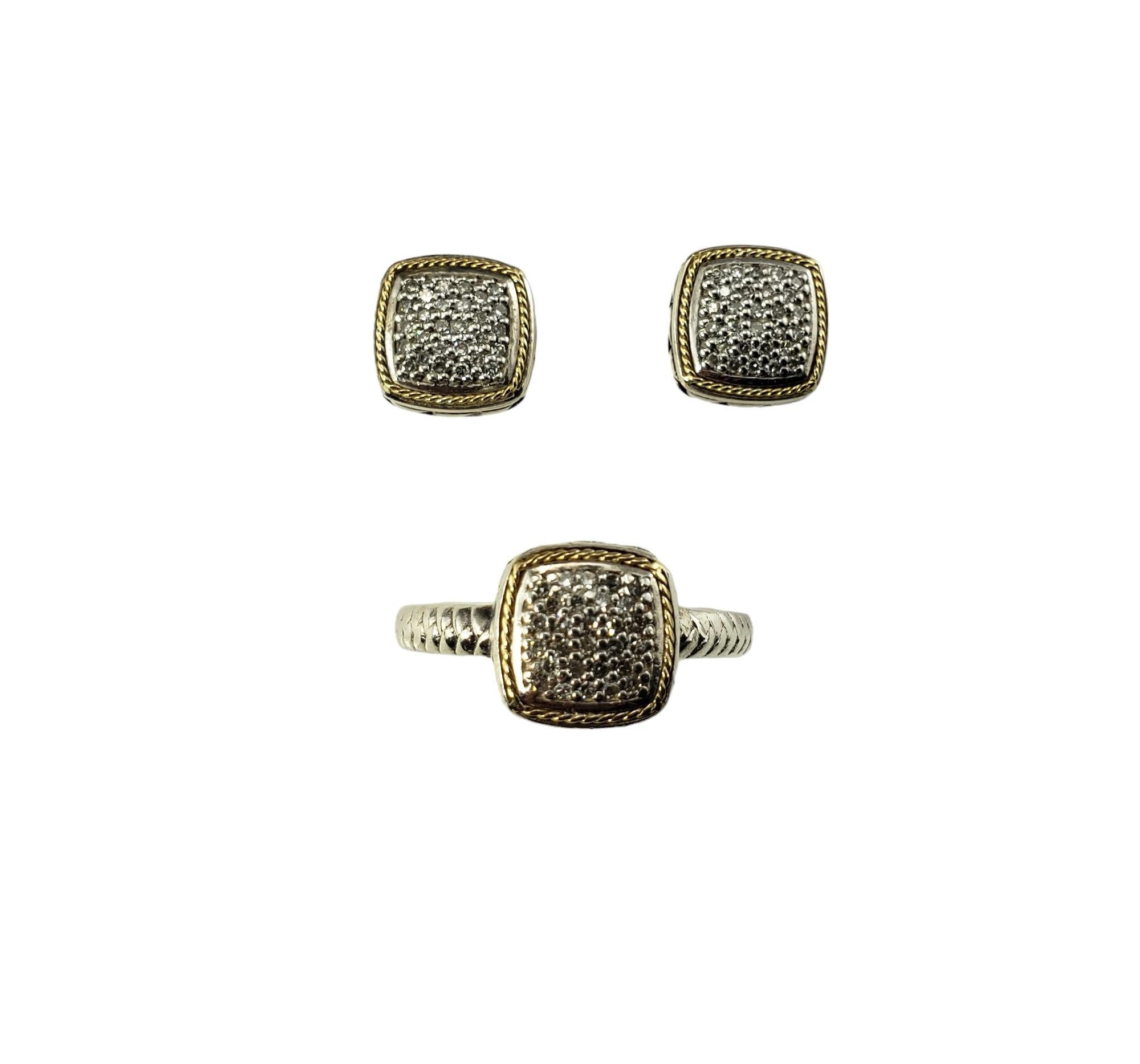 Effy Sterling & 18K Gelbgold und Diamant-Ring und Ohrring-Set #15726 im Angebot