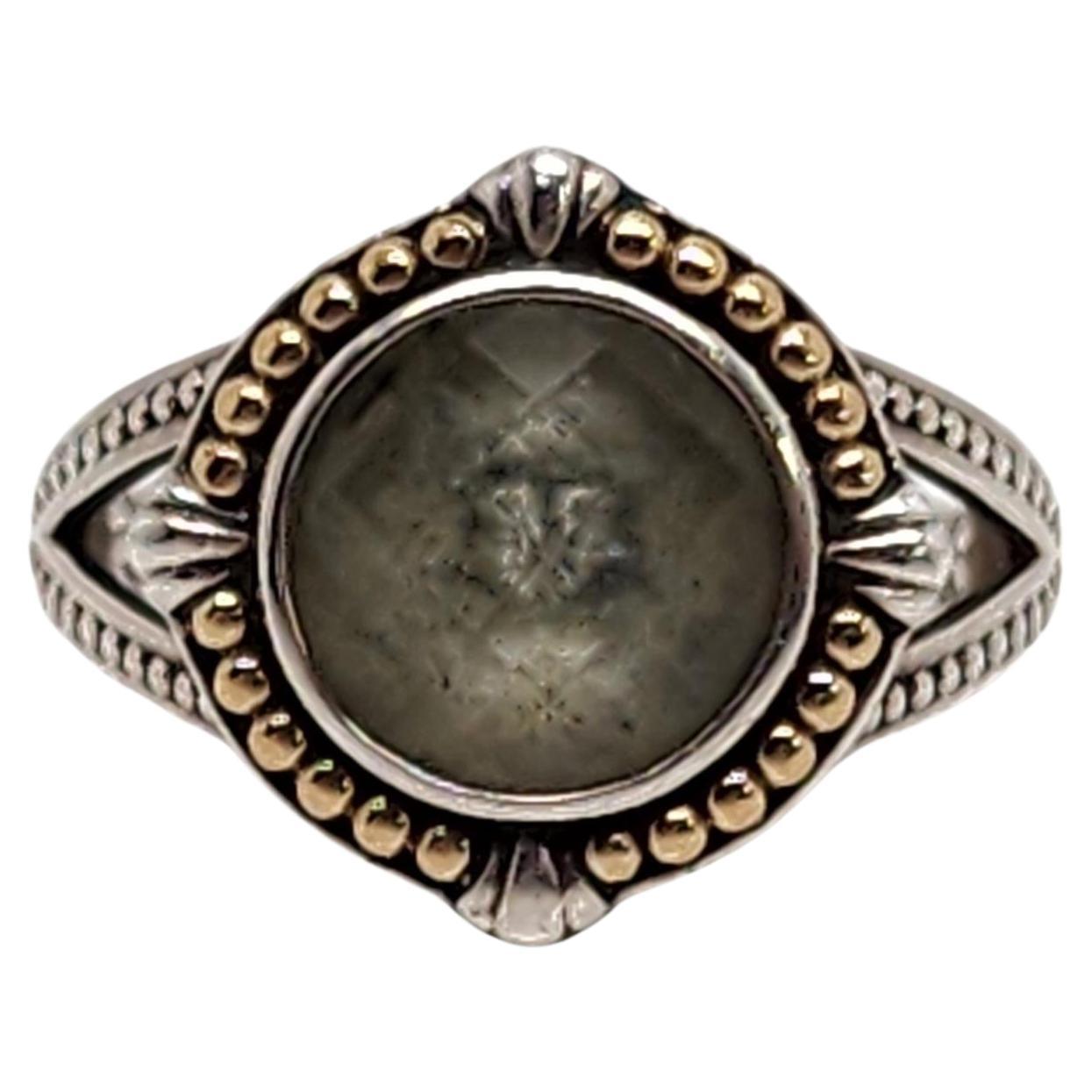 Effy Sterling Silver 18K Yellow Gold Green Amethyst Ring Size 6 1/2 #16432