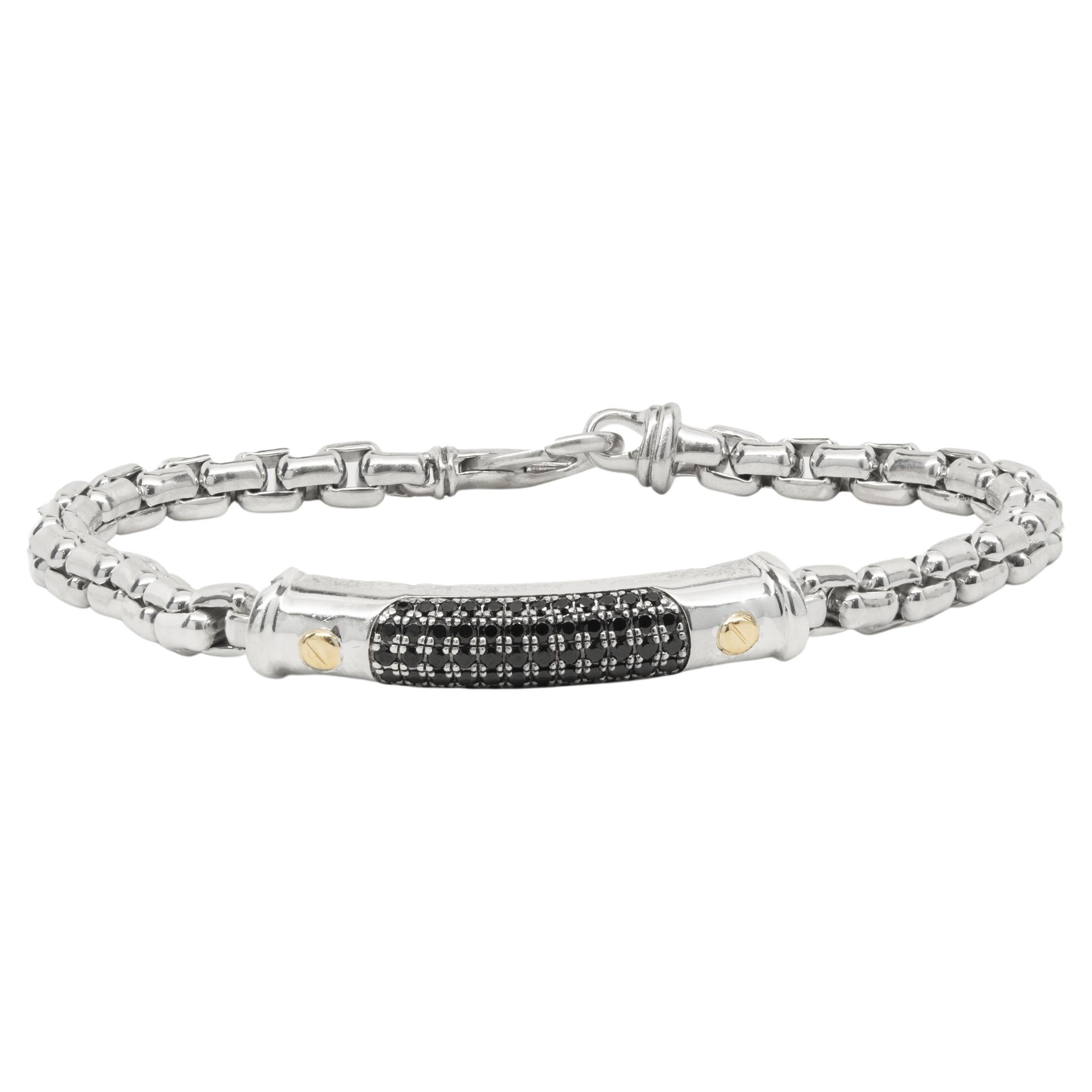 Effy Sterling Silver and 14 Karat Yellow Gold Black Spinel Bracelet For Sale