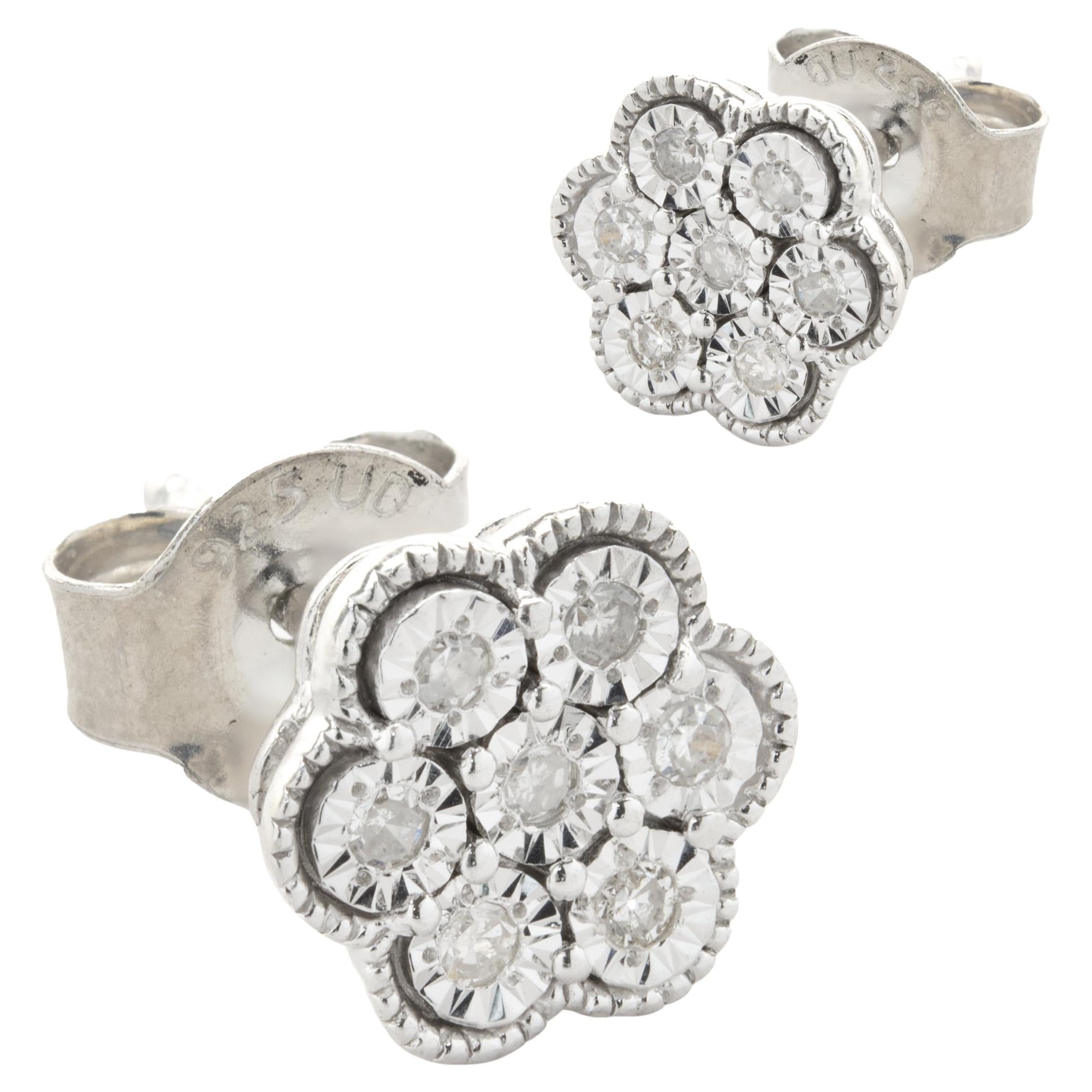 Effy Sterling Silver Diamond Flower Stud Earrings
