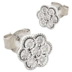 Clous d'oreilles fleur en argent sterling et diamants Effy