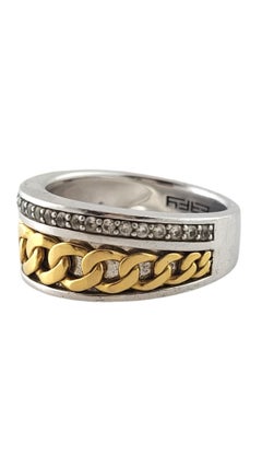 EFFY Sterling Silver Men's White Sapphire Chain Link Ring Size 10 #17909