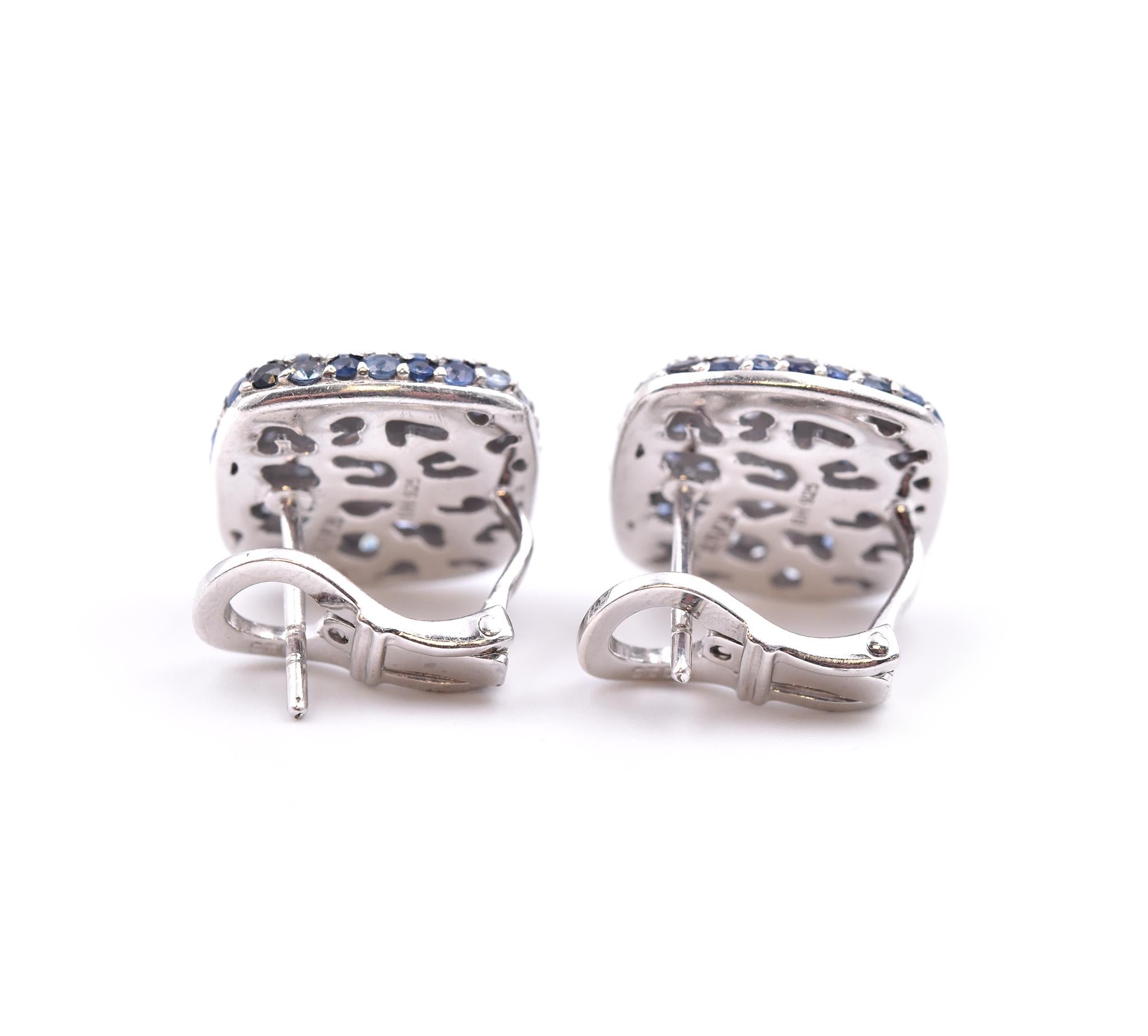 Round Cut Effy Sterling Silver “Splash” Sapphire Square Earrings