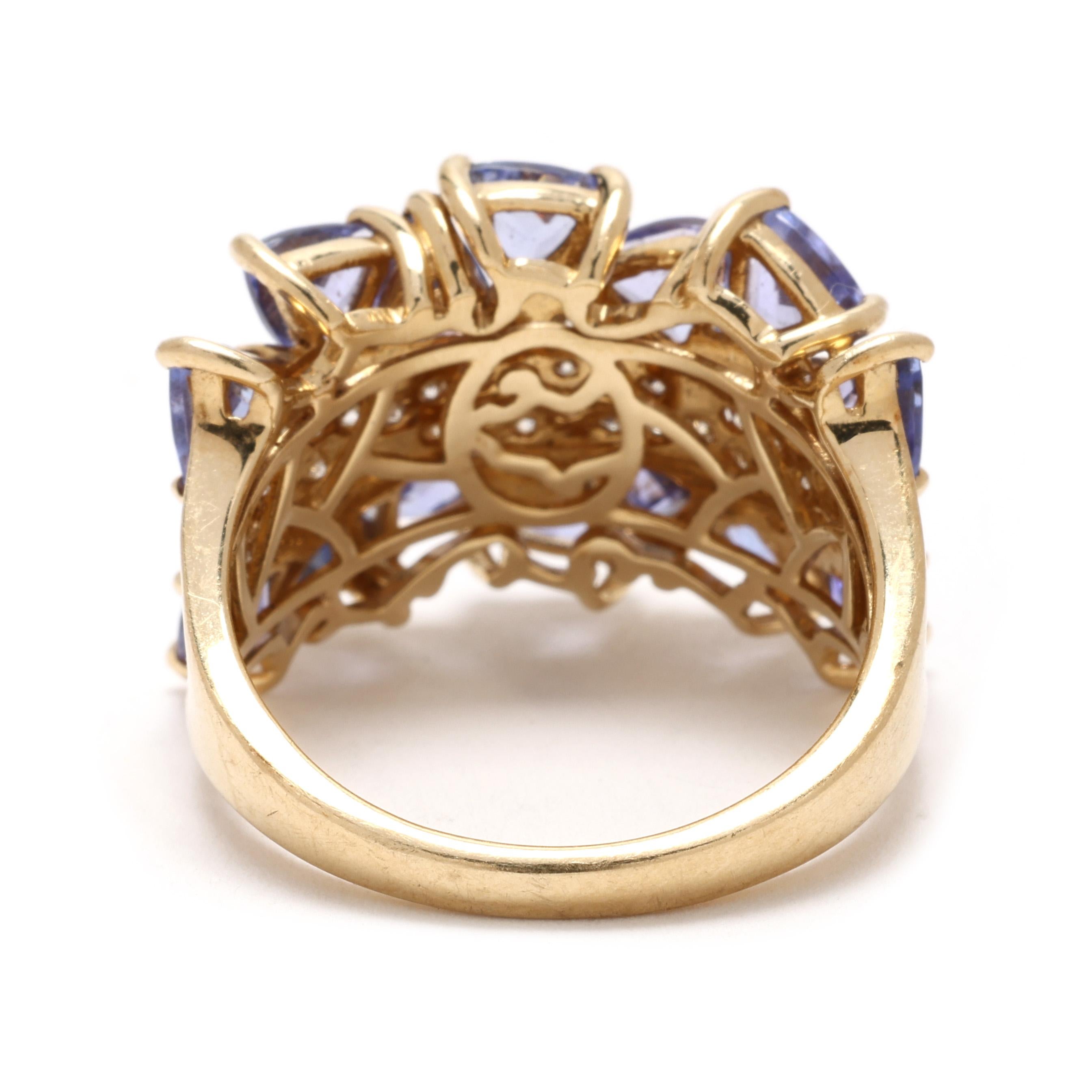 Trillion Cut Effy Tanzanite and Diamond Statement Ring, 14k Yellow Gold, Ring Size 7