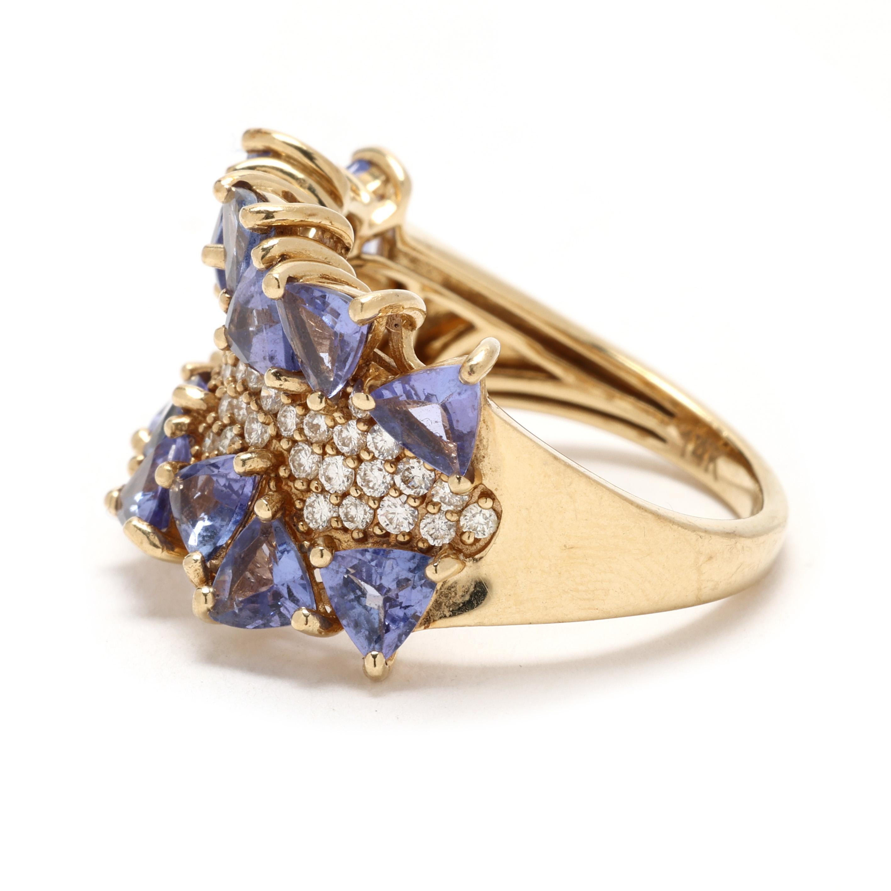 Effy Tanzanite and Diamond Statement Ring, 14k Yellow Gold, Ring Size 7 In Good Condition In McLeansville, NC