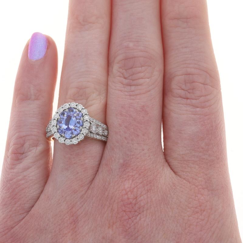 Taglio rotondo Effy Tanzaniti Diamante Cluster Halo Anello - Oro giallo 10k Ovale Rotondo 1,75ctw Sz7