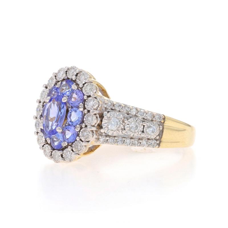 Effy Tanzaniti Diamante Cluster Halo Anello - Oro giallo 10k Ovale Rotondo 1,75ctw Sz7 In condizioni ottime a Greensboro, NC