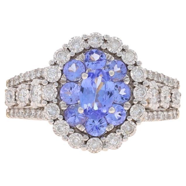 EFFY Tanzanites Diamond Cluster Halo Ring-Yellow Gold 10k Oval Round 1.75ctw Sz7