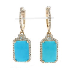 EFFY Turquesa Diamond Huggie Hoop Halo Earrings-Yellow Gold 14k Cabochon 1.02ctw