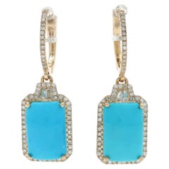 EFFY Turquesa Diamond Huggie Hoop Halo Earrings-Yellow Gold 14k Cabochon 1.02ctw