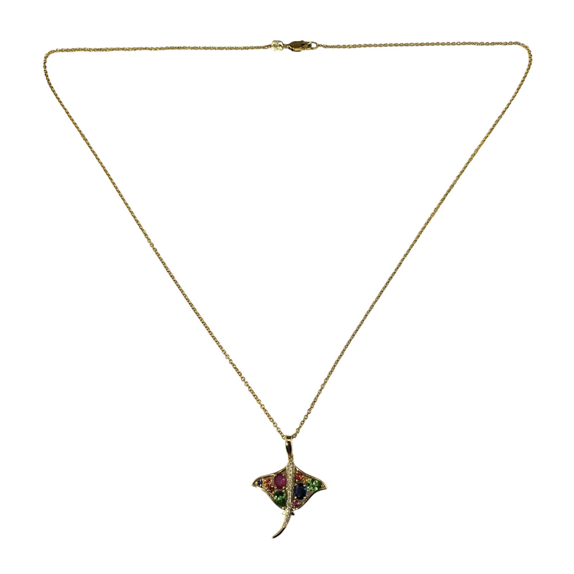 Effy Watercolors 14K Yellow Gold Sapphire and Diamond Stingray Pendant Necklace

This stunning stingray pendant is decorated with multicolored sapphires and 37 round brilliant cut diamonds set in beautifully detailed 14K yellow gold. 

Suspends from