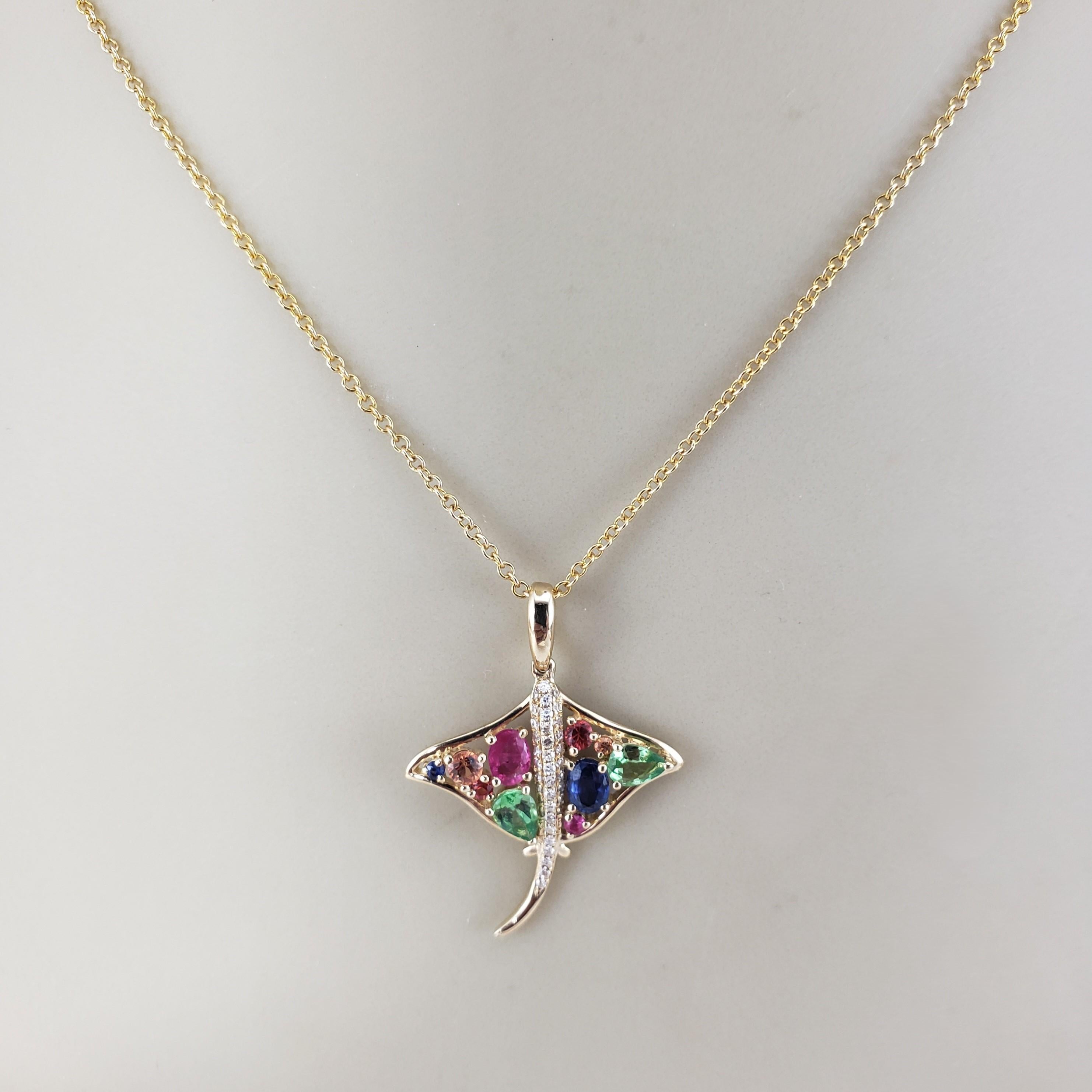 Effy Watercolors 14K Yellow Gold Sapphire & Diamond Stingray Necklace #18848 1