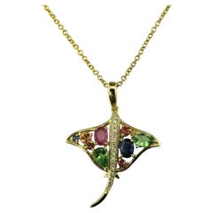 Effy Watercolors 14K Yellow Gold Sapphire & Diamond Stingray Necklace #18848