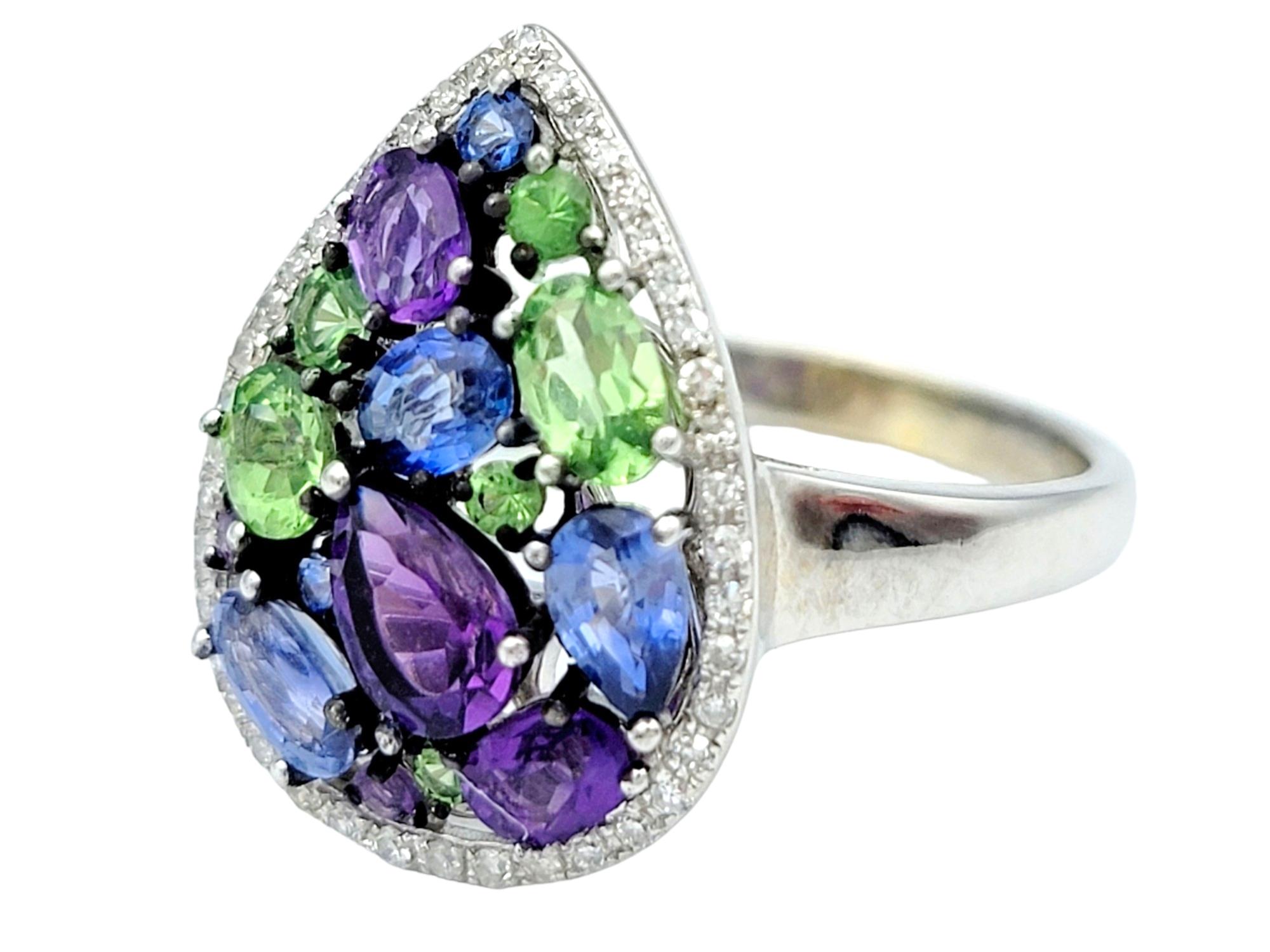 Contemporary Effy Watercolors 2.45 Carat Multi Gemstone Cocktail Ring in 14 Karat White Gold For Sale