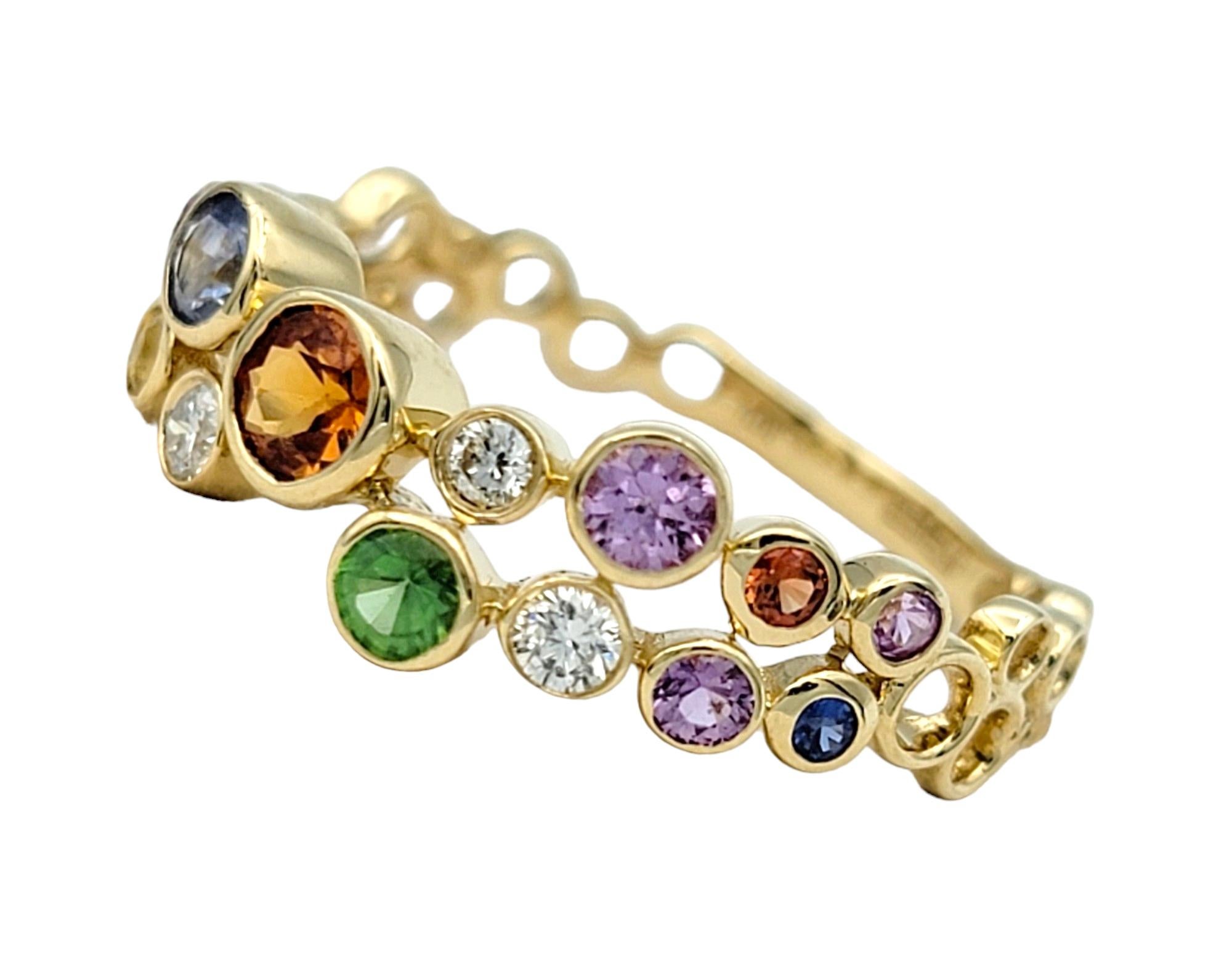 Contemporary Effy Watercolors Diamond and Multi-Color Sapphire Ring in 14 Karat Yellow Gold For Sale