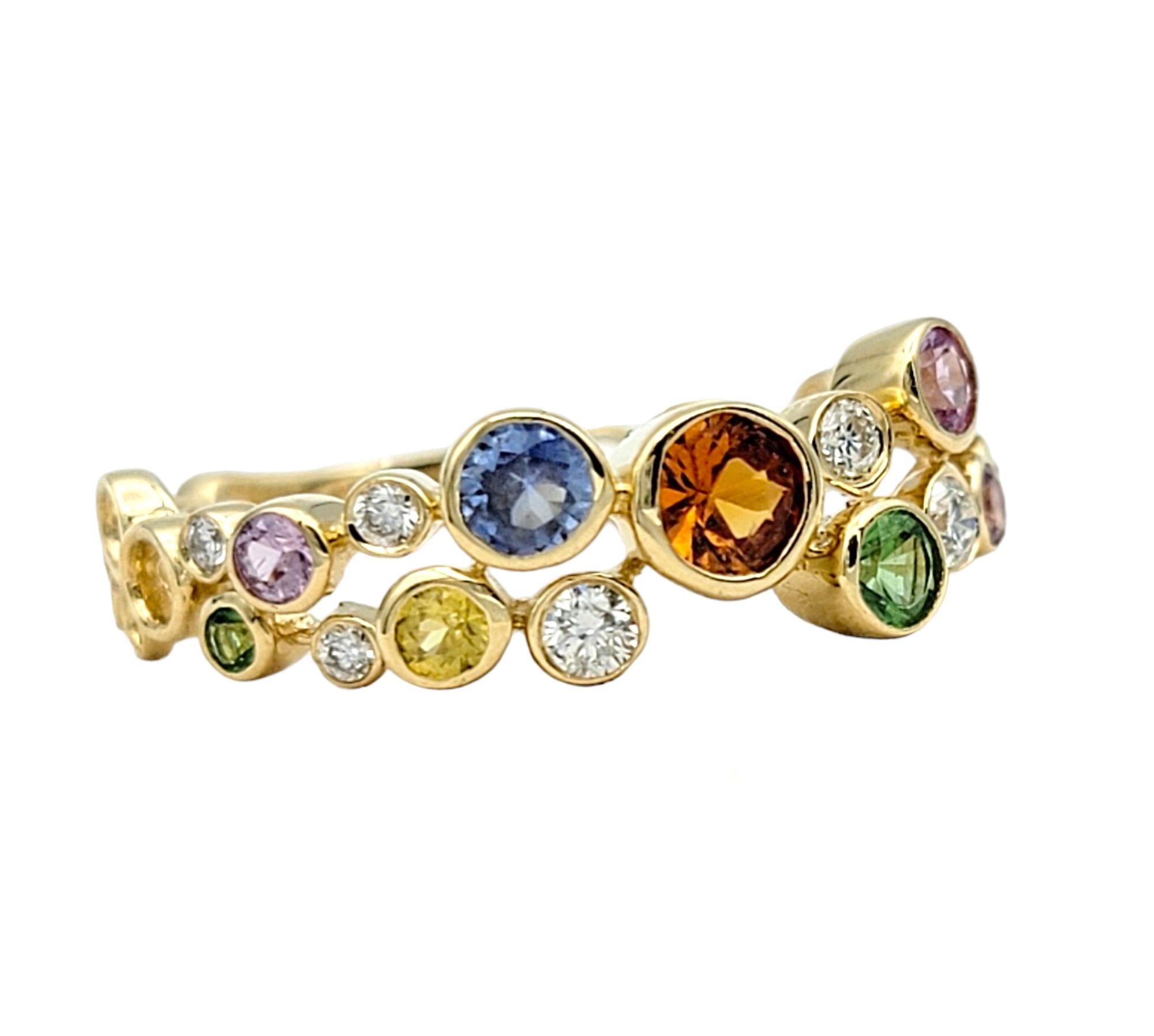 Round Cut Effy Watercolors Diamond and Multi-Color Sapphire Ring in 14 Karat Yellow Gold For Sale