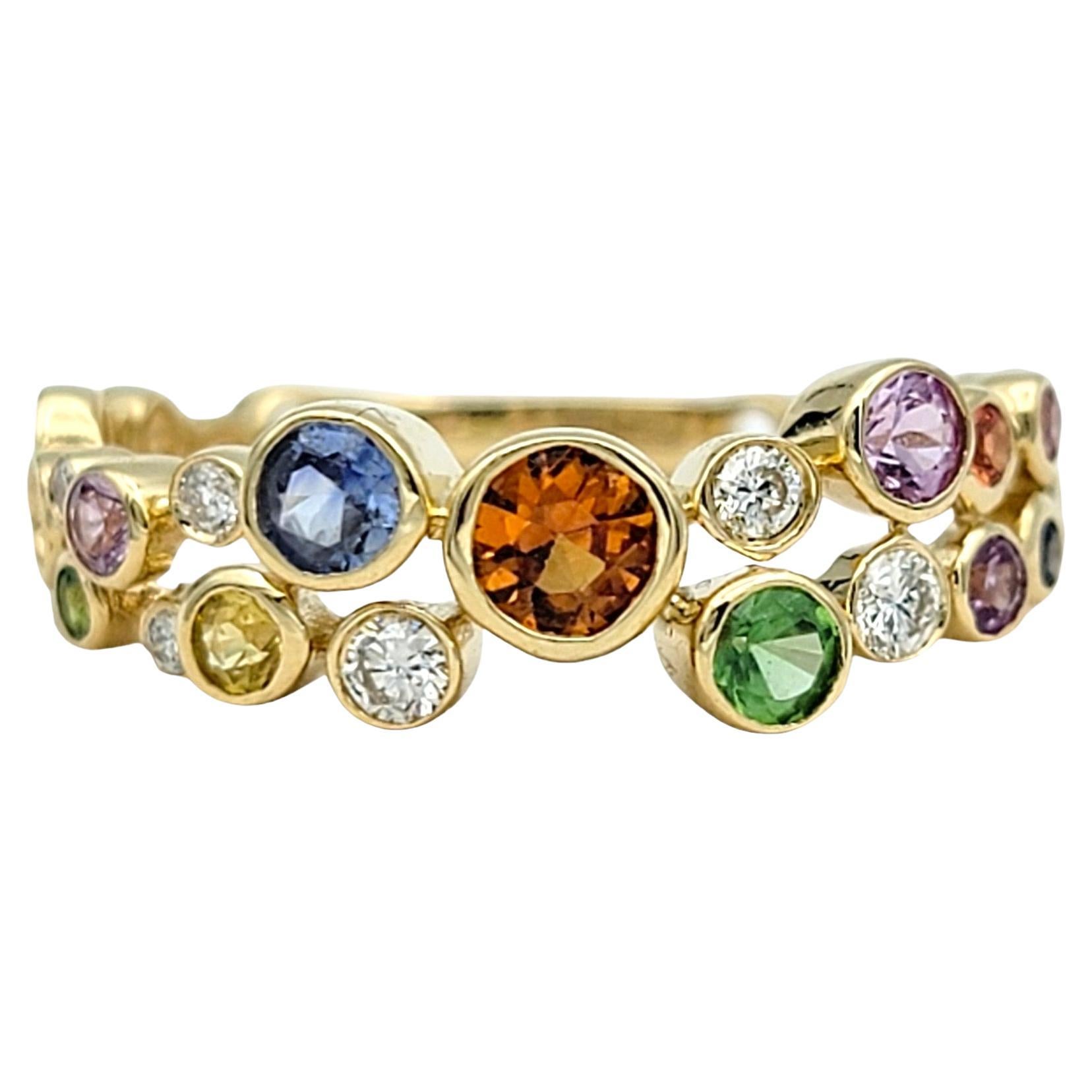 Effy Watercolors Diamond and Multi-Color Sapphire Ring in 14 Karat Yellow Gold For Sale