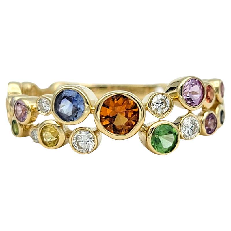 Multi Sapphire Gemstone Ring SI Clarity HI Color Diamond 14 Karat ...
