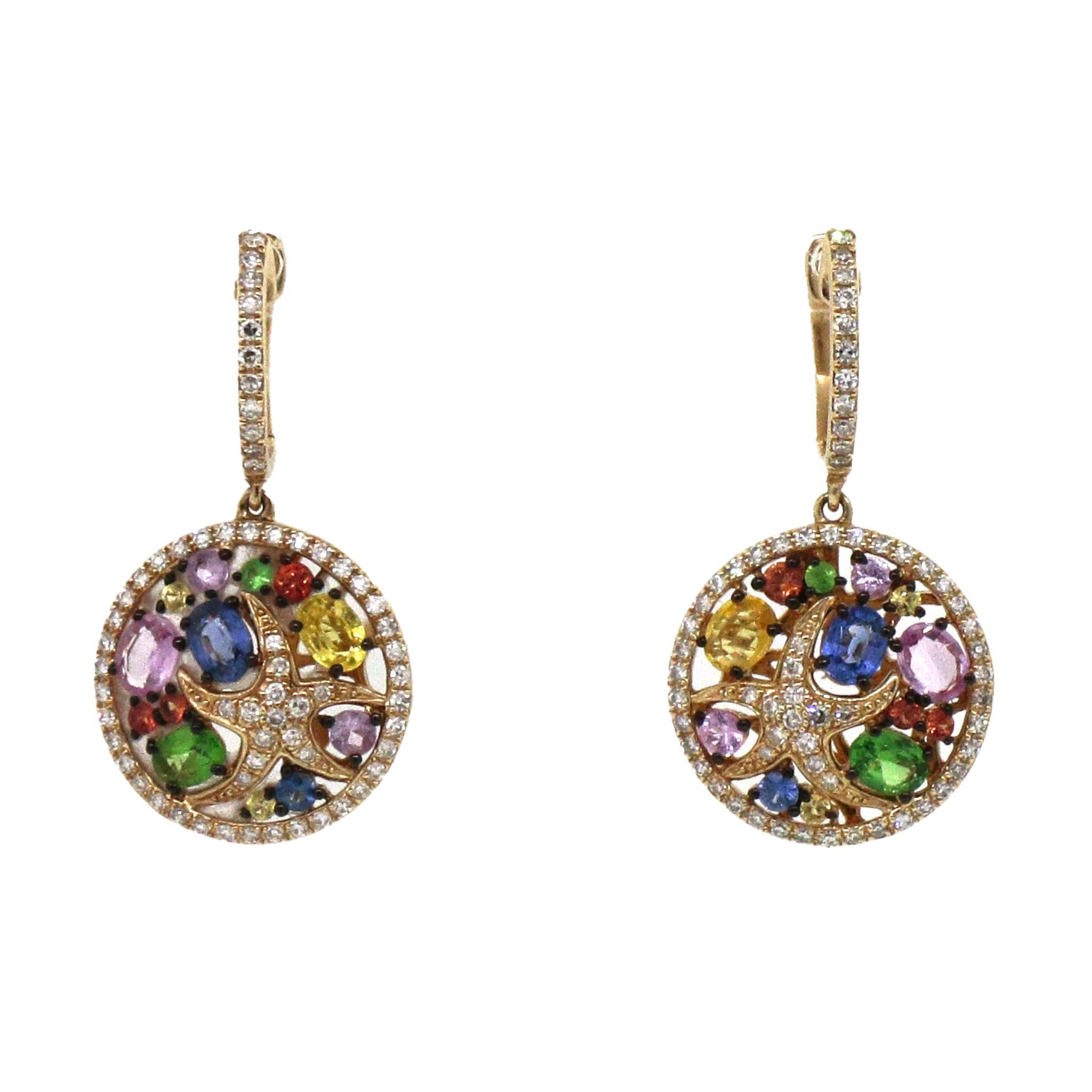EFFY Aquarell-Ohrringe mit mehreren Saphiren und Diamanten in Palmenform im Zustand „Gut“ im Angebot in New York, NY
