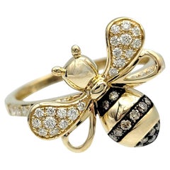 Effy White and Espresso Diamond Bee Cocktail Ring in 14 Karat Yellow Gold