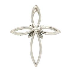 Effy White and Green Diamonds 14 Karat White Gold Butterfly Cross Pendant Charm