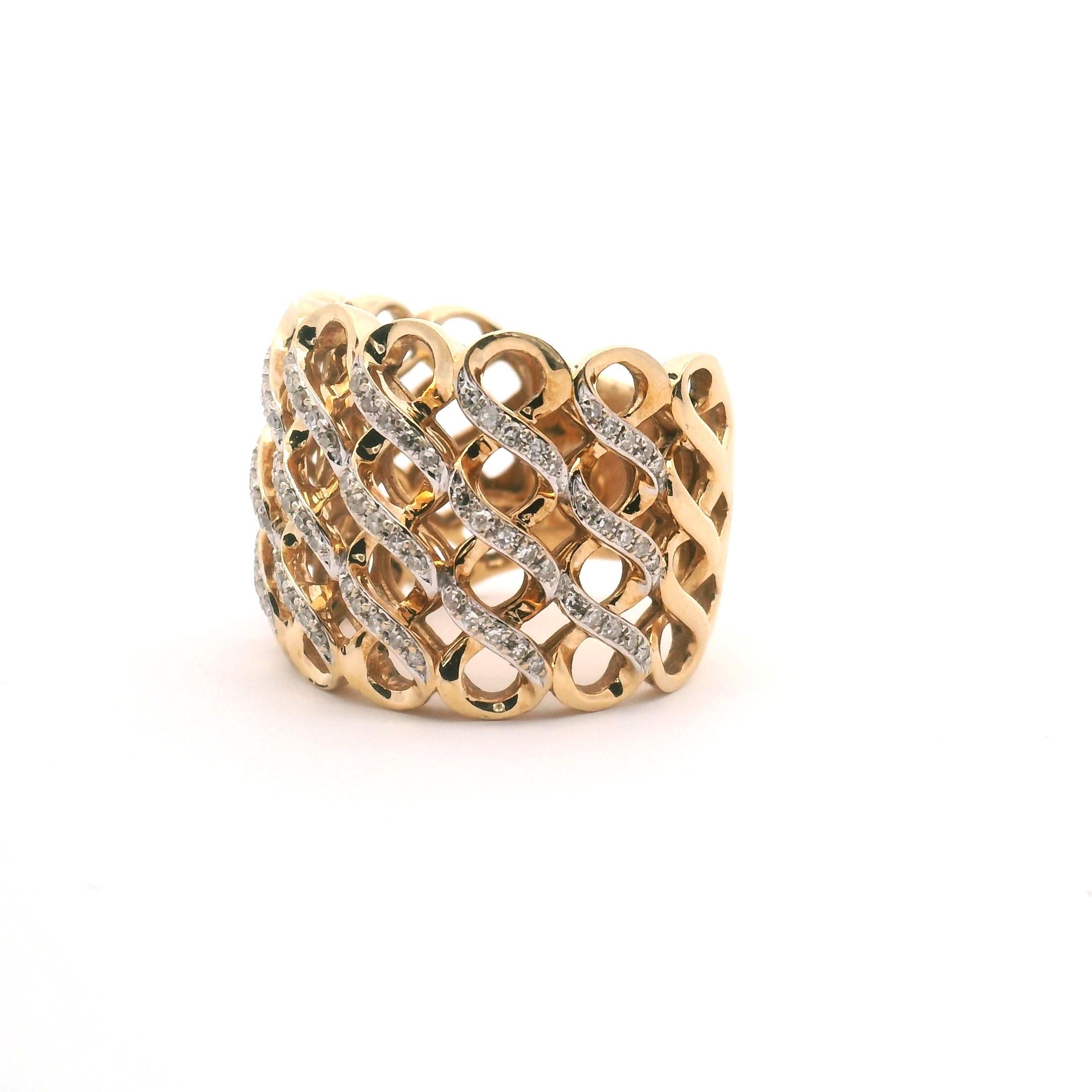 EFFY Wide Basket Weave Diamond Band In Good Condition For Sale In Sausalito, CA