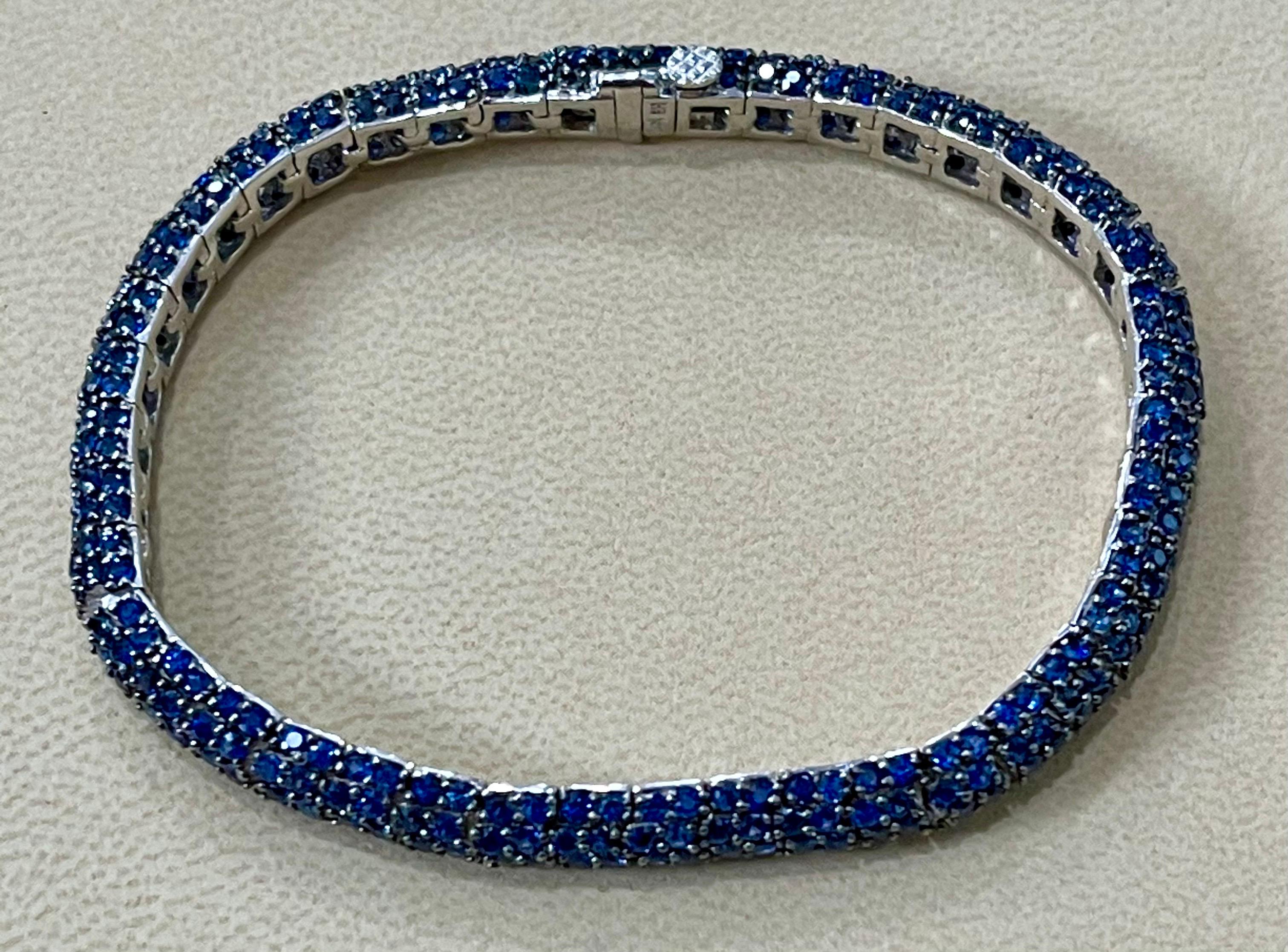 Round Cut Effy's 13.5 Carat Blue Sapphire Tennis Bracelet 14 Karat White Gold