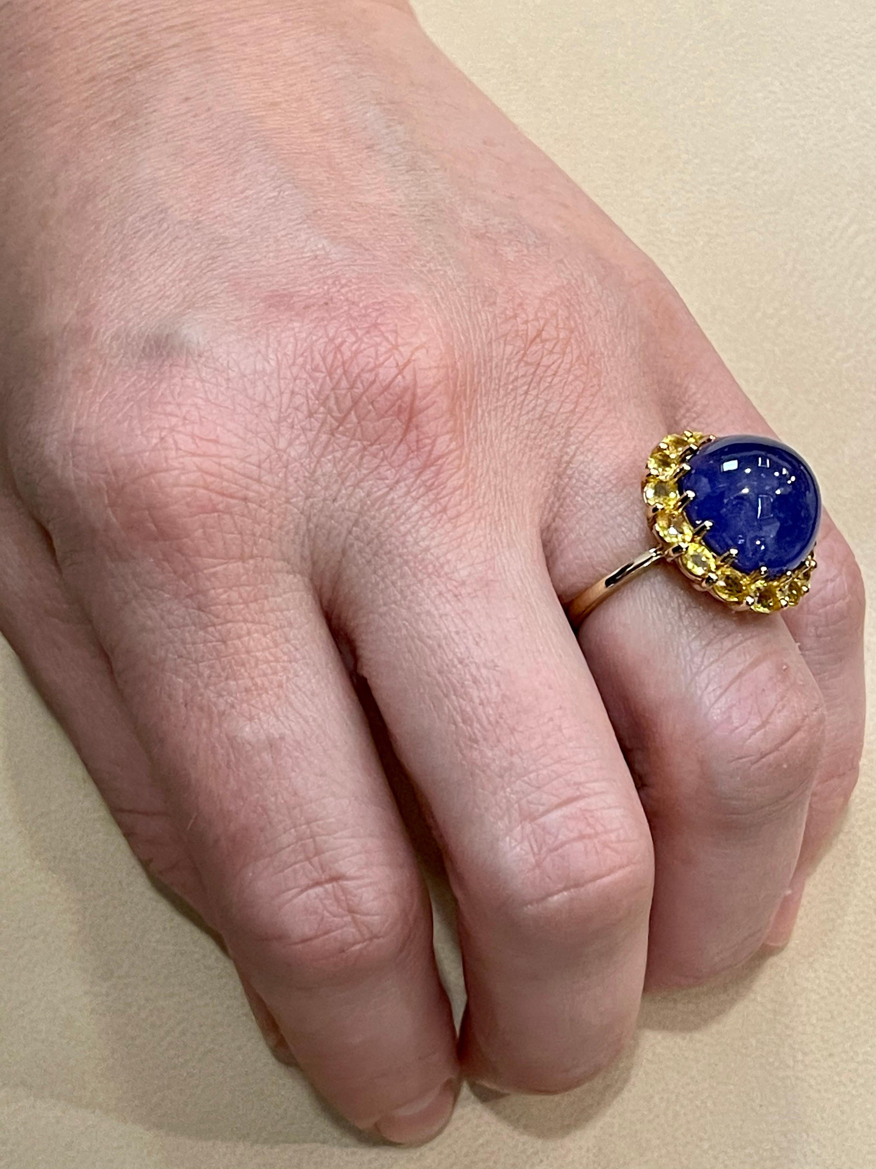 Effy's Cabochon Tanzanite and Yellow Sapphire Ring 14 Karat Yellow Gold 7