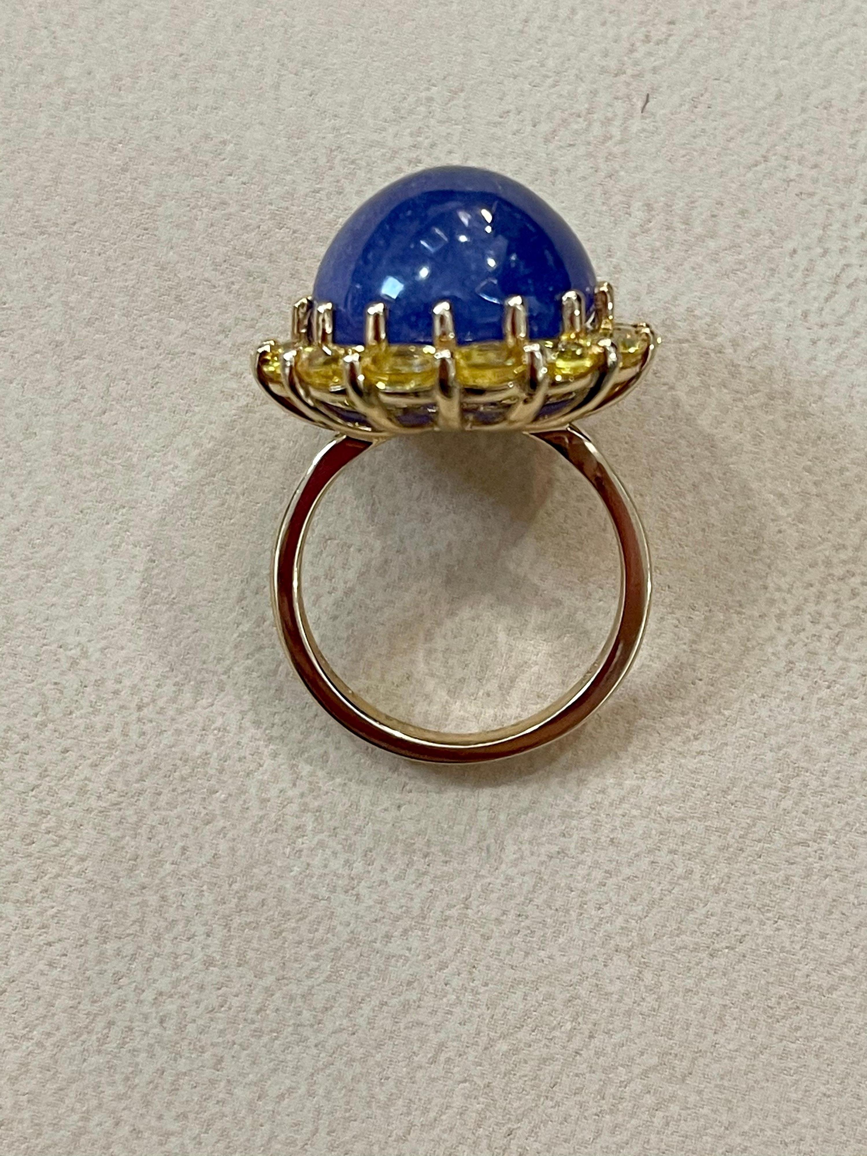 Effy's Cabochon Tanzanite and Yellow Sapphire Ring 14 Karat Yellow Gold In New Condition In New York, NY