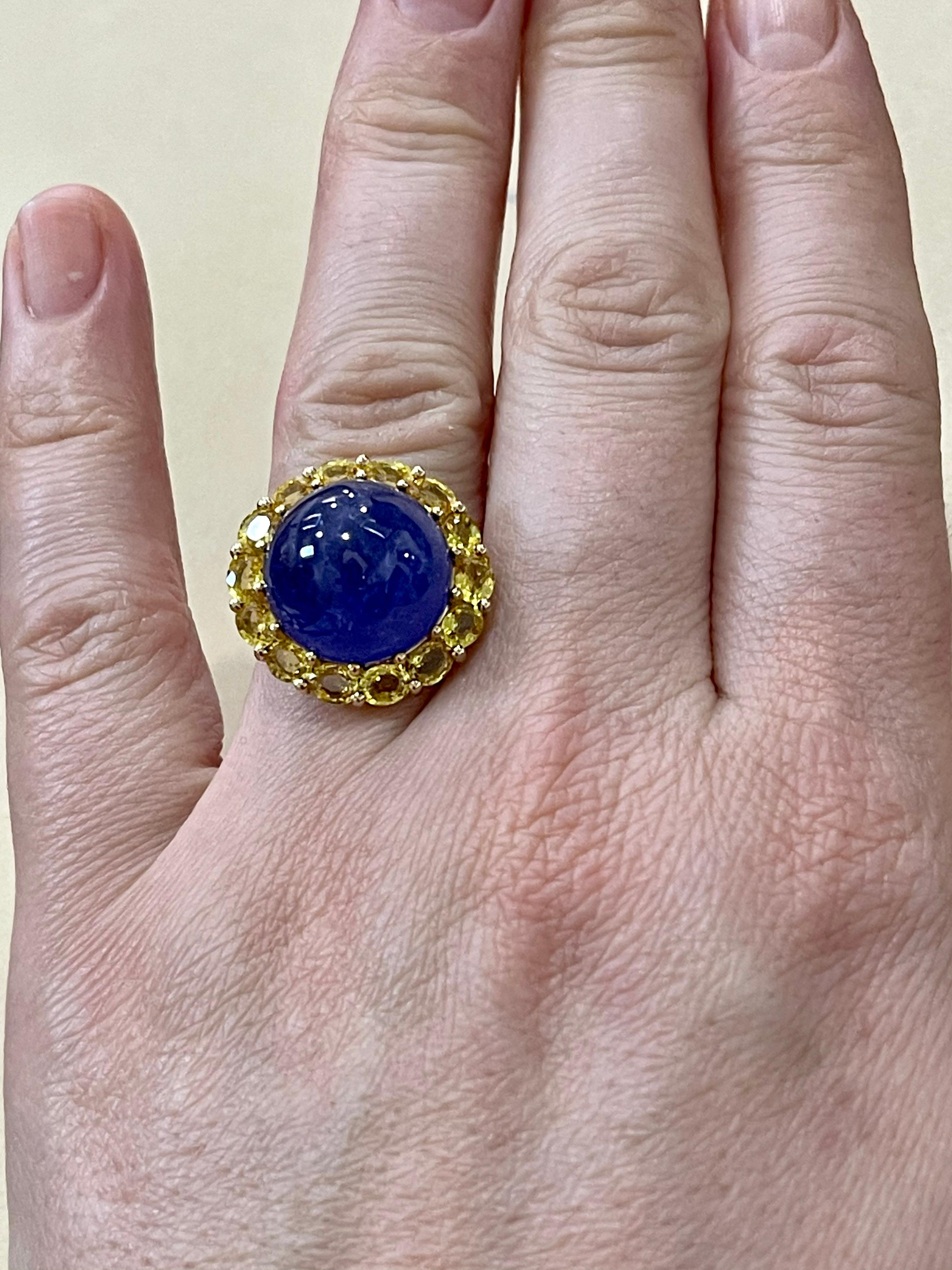 Women's Effy's Cabochon Tanzanite and Yellow Sapphire Ring 14 Karat Yellow Gold