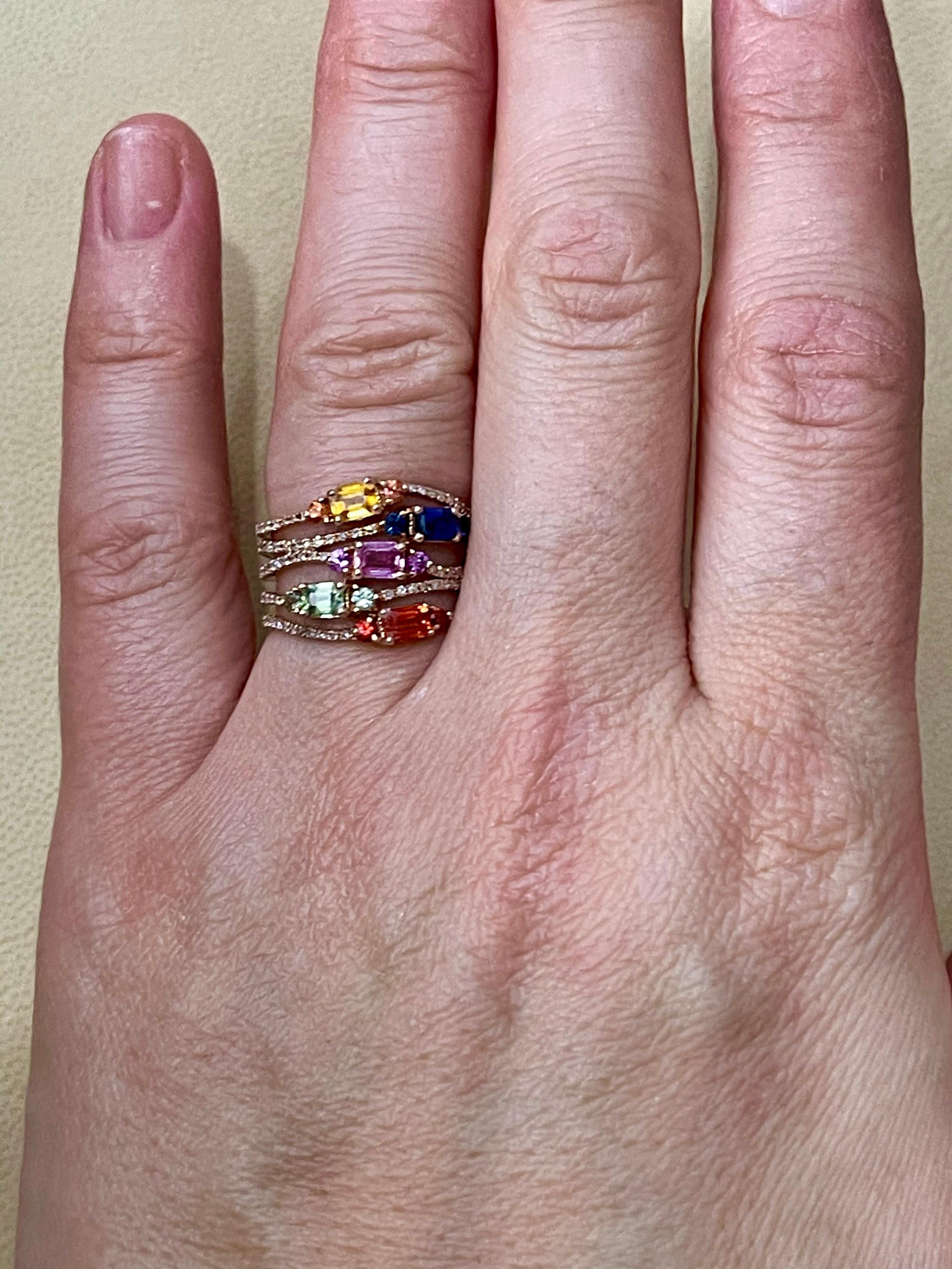 Effy's 1.65 Ct Multi Sapphire and 0.33 Ct Diamond Cocktail Ring in 14 Karat Gold 6