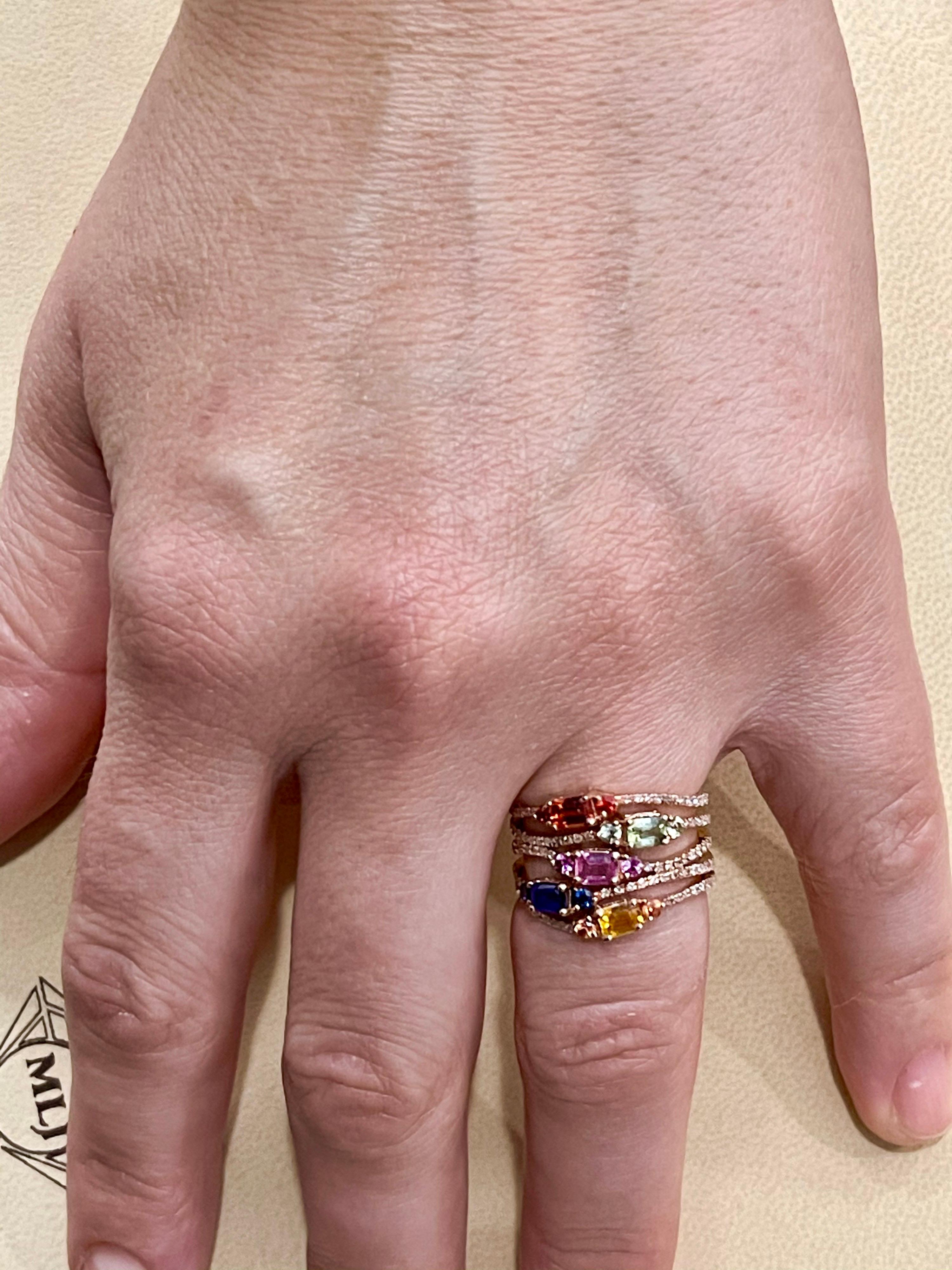 Effy's 1.65 Ct Multi Sapphire and 0.33 Ct Diamond Cocktail Ring in 14 Karat Gold 7