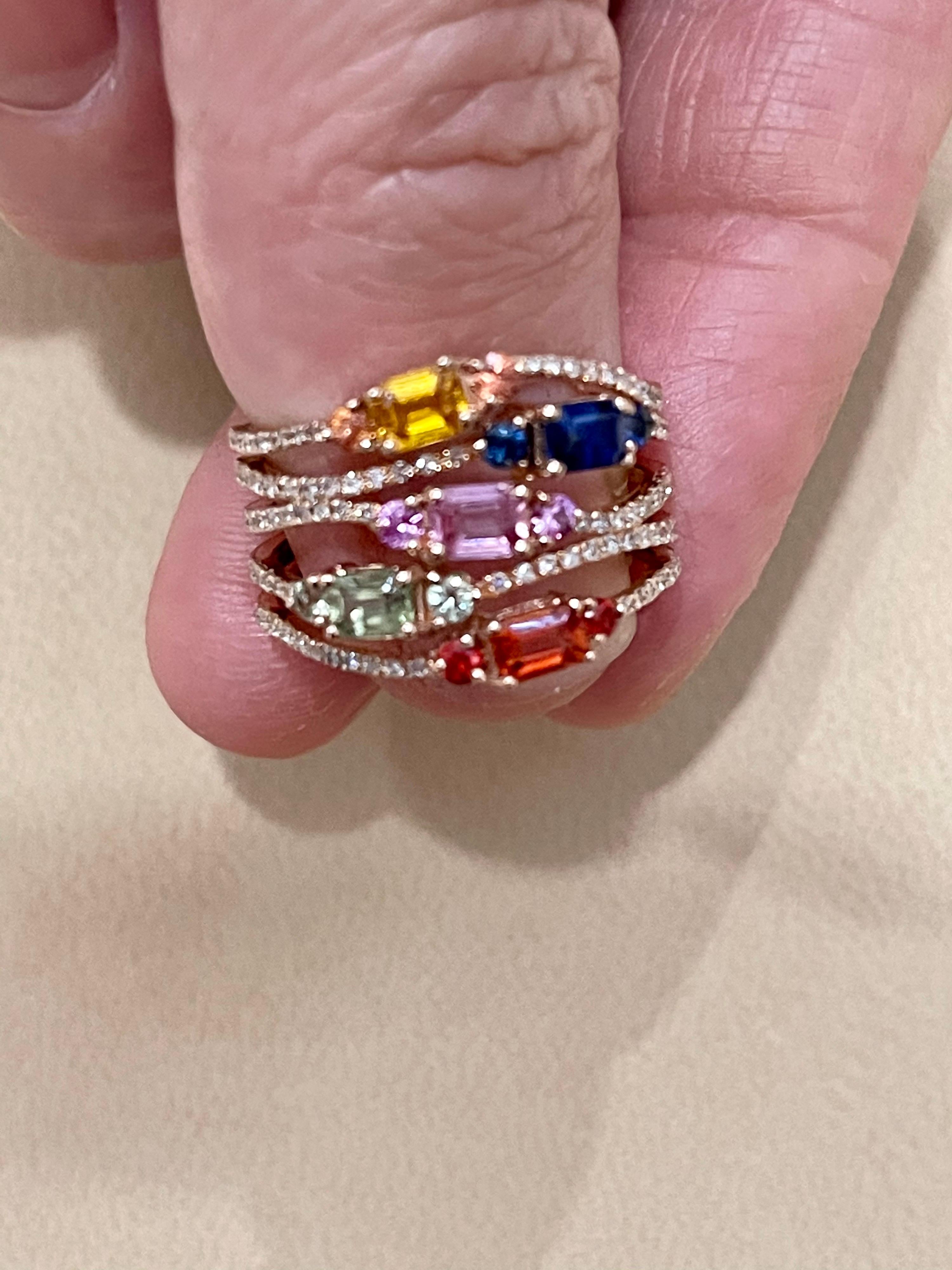 Effy's 1.65 Ct Multi Sapphire and 0.33 Ct Diamond Cocktail Ring in 14 Karat Gold In New Condition In New York, NY