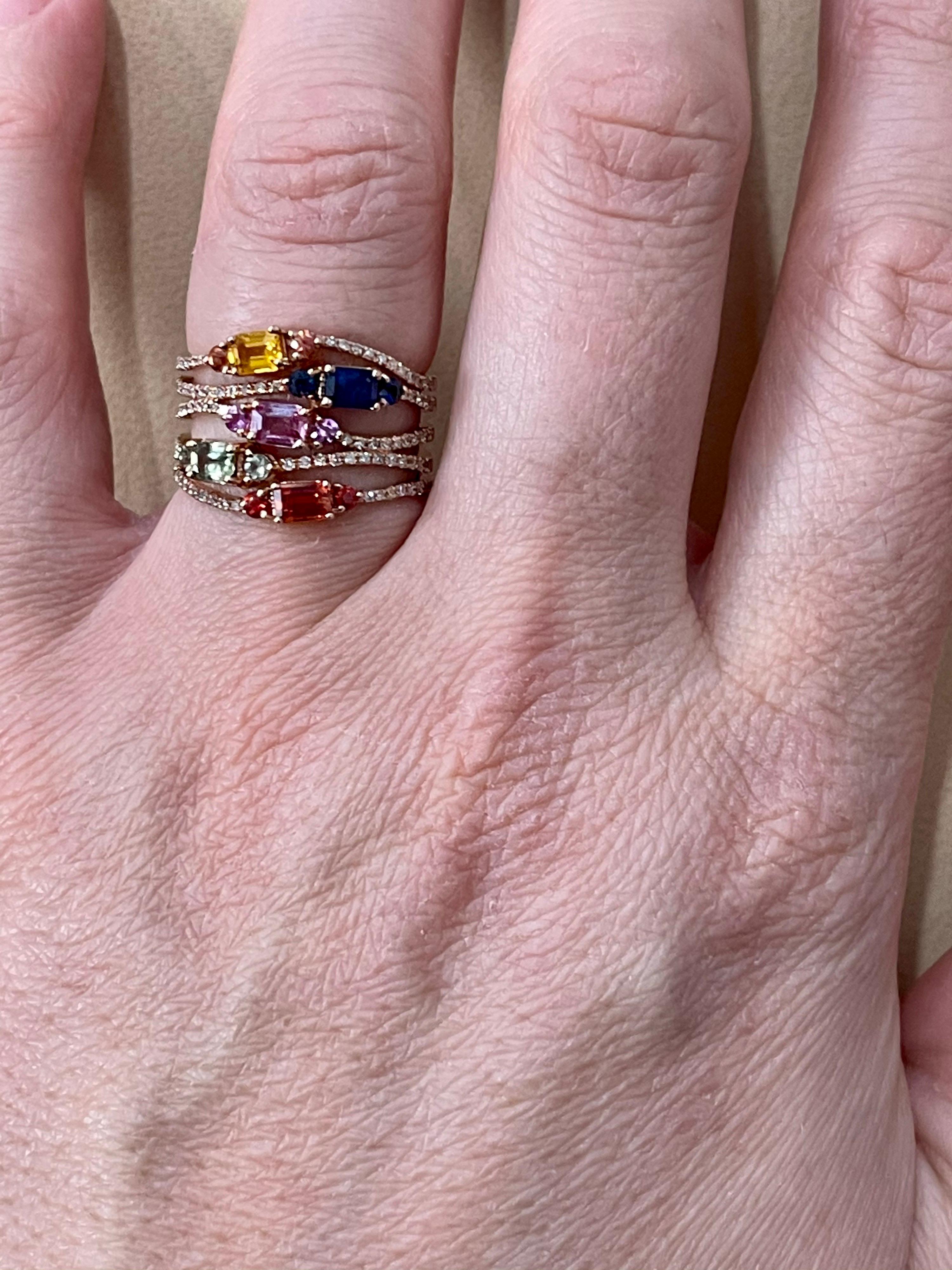 Women's Effy's 1.65 Ct Multi Sapphire and 0.33 Ct Diamond Cocktail Ring in 14 Karat Gold