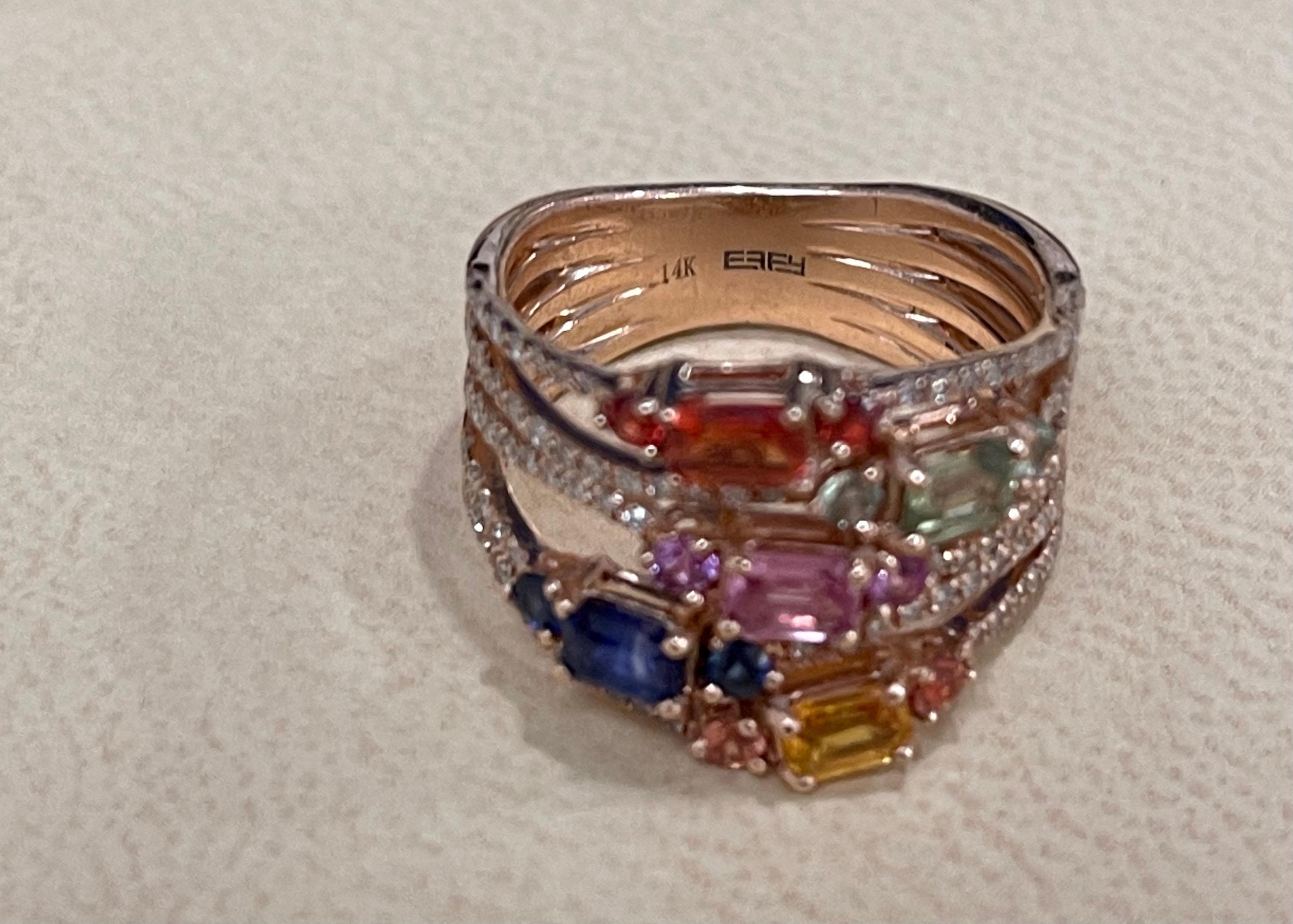 Effy's 1.65 Ct Multi Sapphire and 0.33 Ct Diamond Cocktail Ring in 14 Karat Gold 1