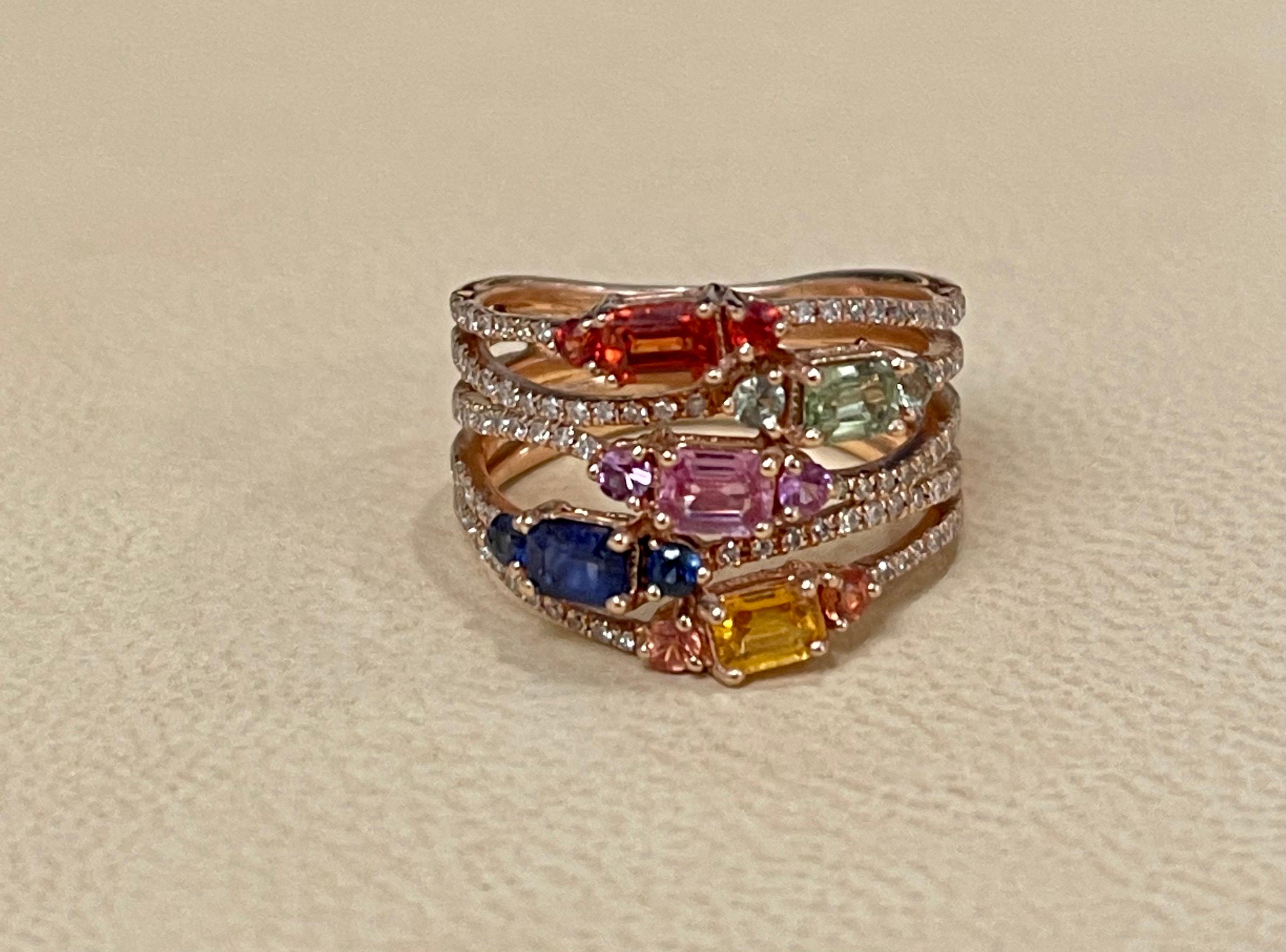 Effy's 1.65 Ct Multi Sapphire and 0.33 Ct Diamond Cocktail Ring in 14 Karat Gold 2