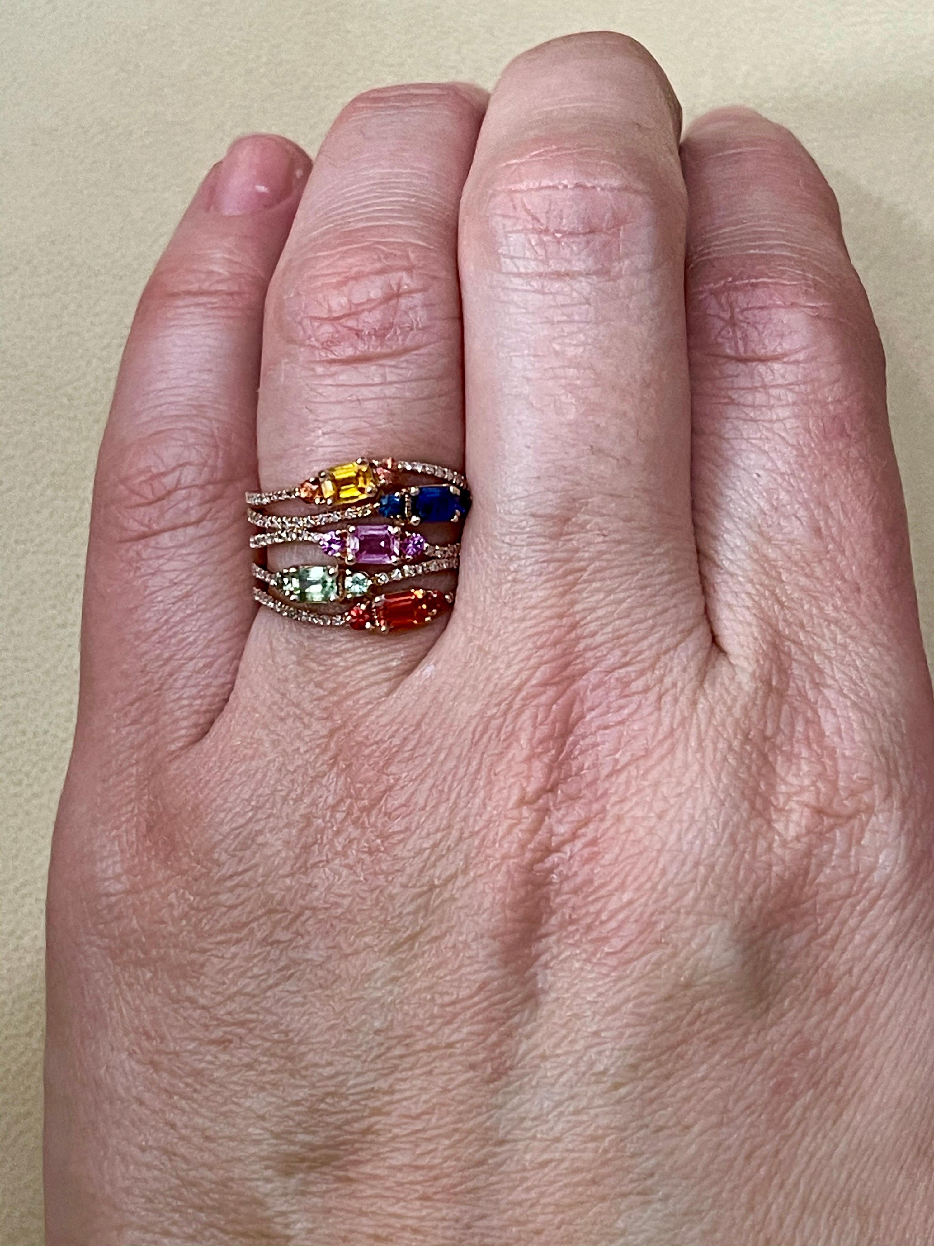 Effy's 1.65 Ct Multi Sapphire and 0.33 Ct Diamond Cocktail Ring in 14 Karat Gold 3