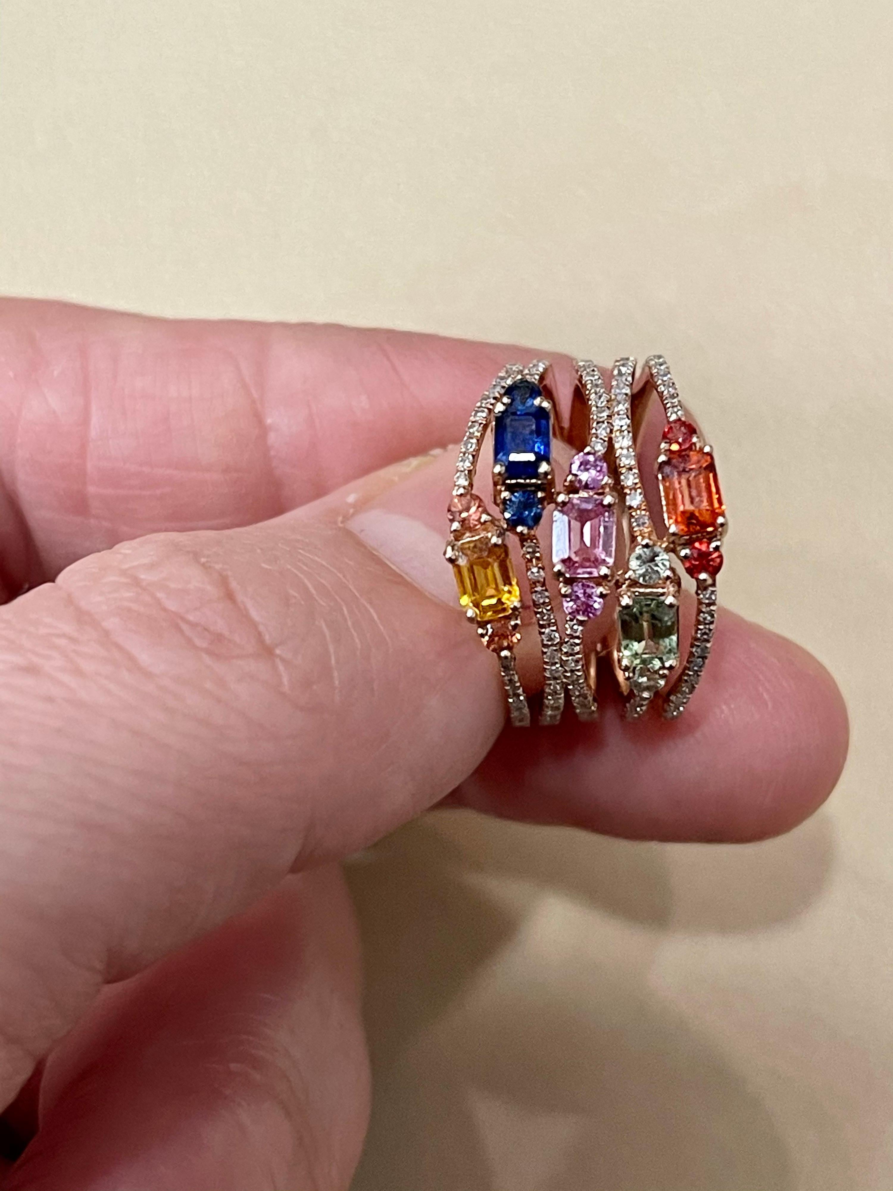 Effy's 1.65 Ct Multi Sapphire and 0.33 Ct Diamond Cocktail Ring in 14 Karat Gold 4
