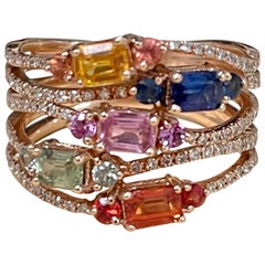 Effy's 1.65 Ct Multi Sapphire and 0.33 Ct Diamond Cocktail Ring in 14 Karat Gold