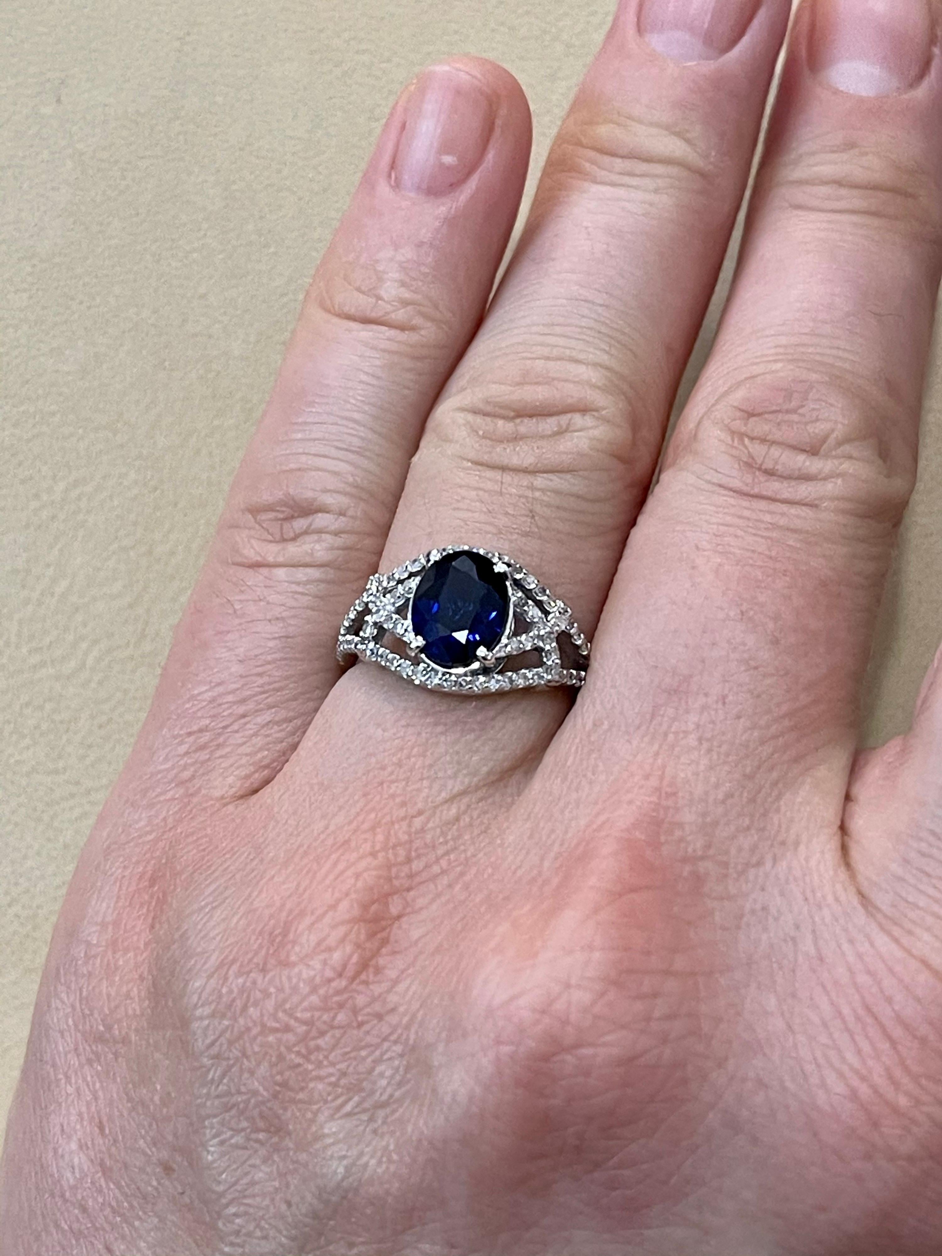 Oval Cut Effy's 1.9Ct Blue Sapphire & 0.36Ct Diamond Cocktail Ring in 14 Karat White Gold